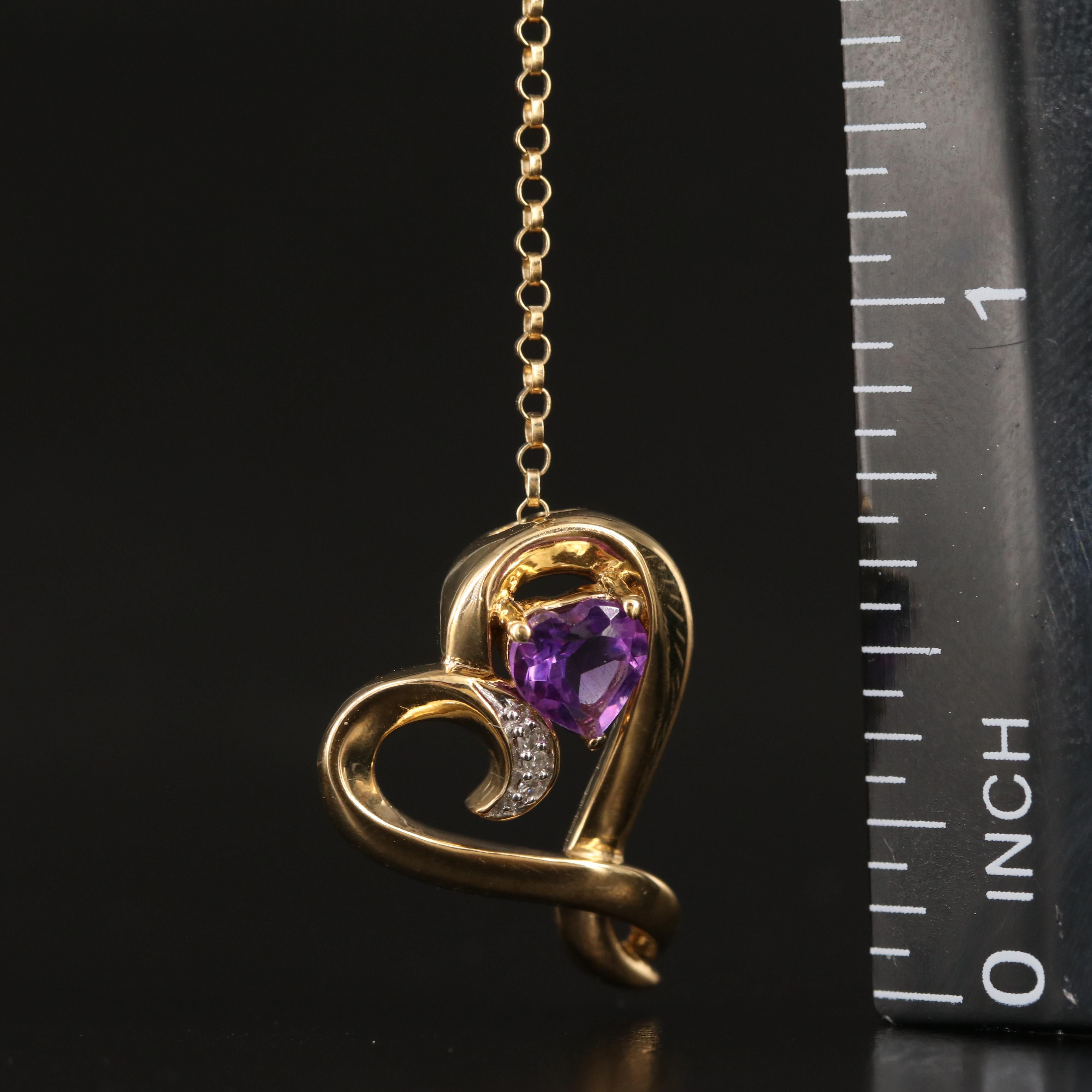 Sterling Amethyst and Diamond Heart Necklace