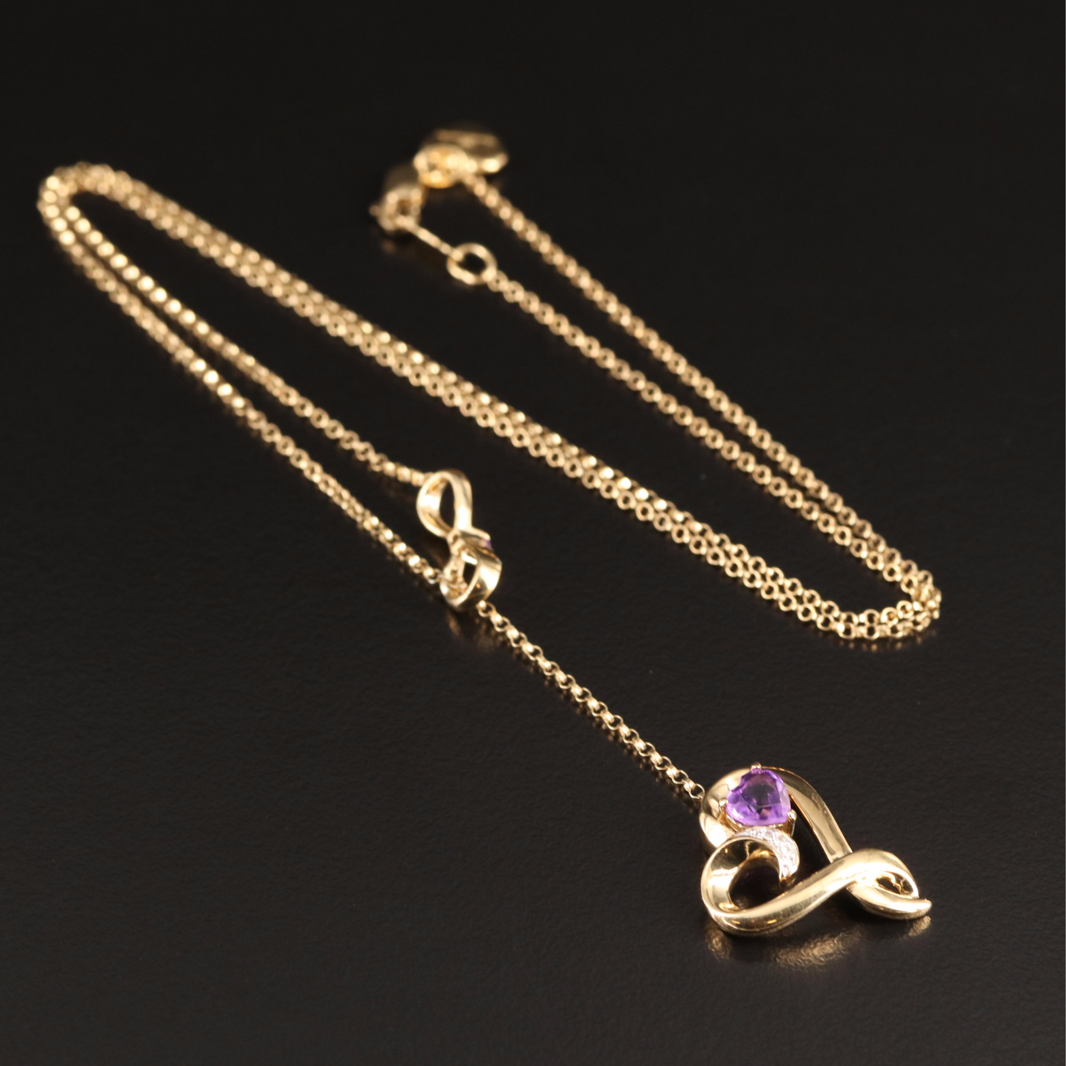 Sterling Amethyst and Diamond Heart Necklace