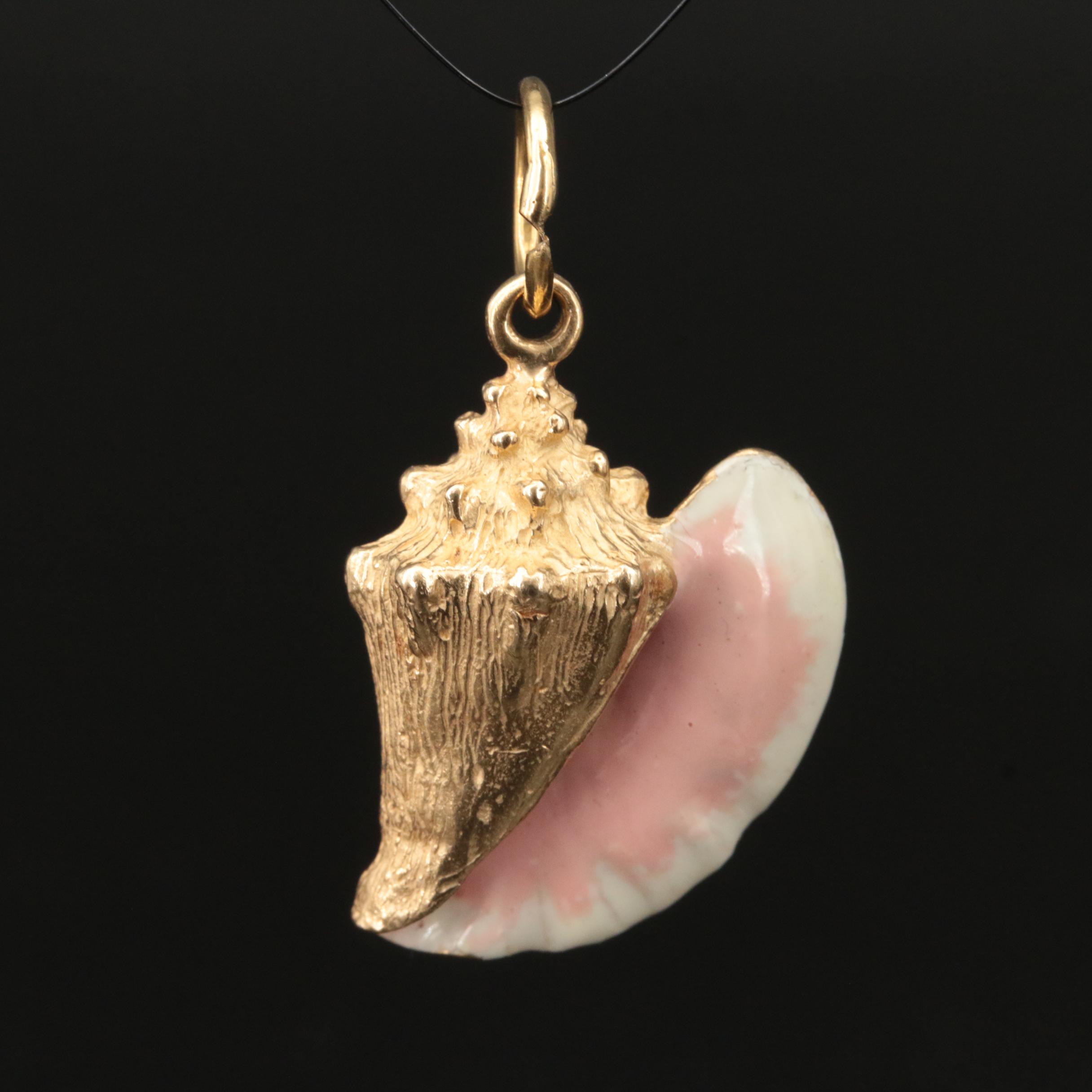 14K Conch Shell with Enamel Pendant