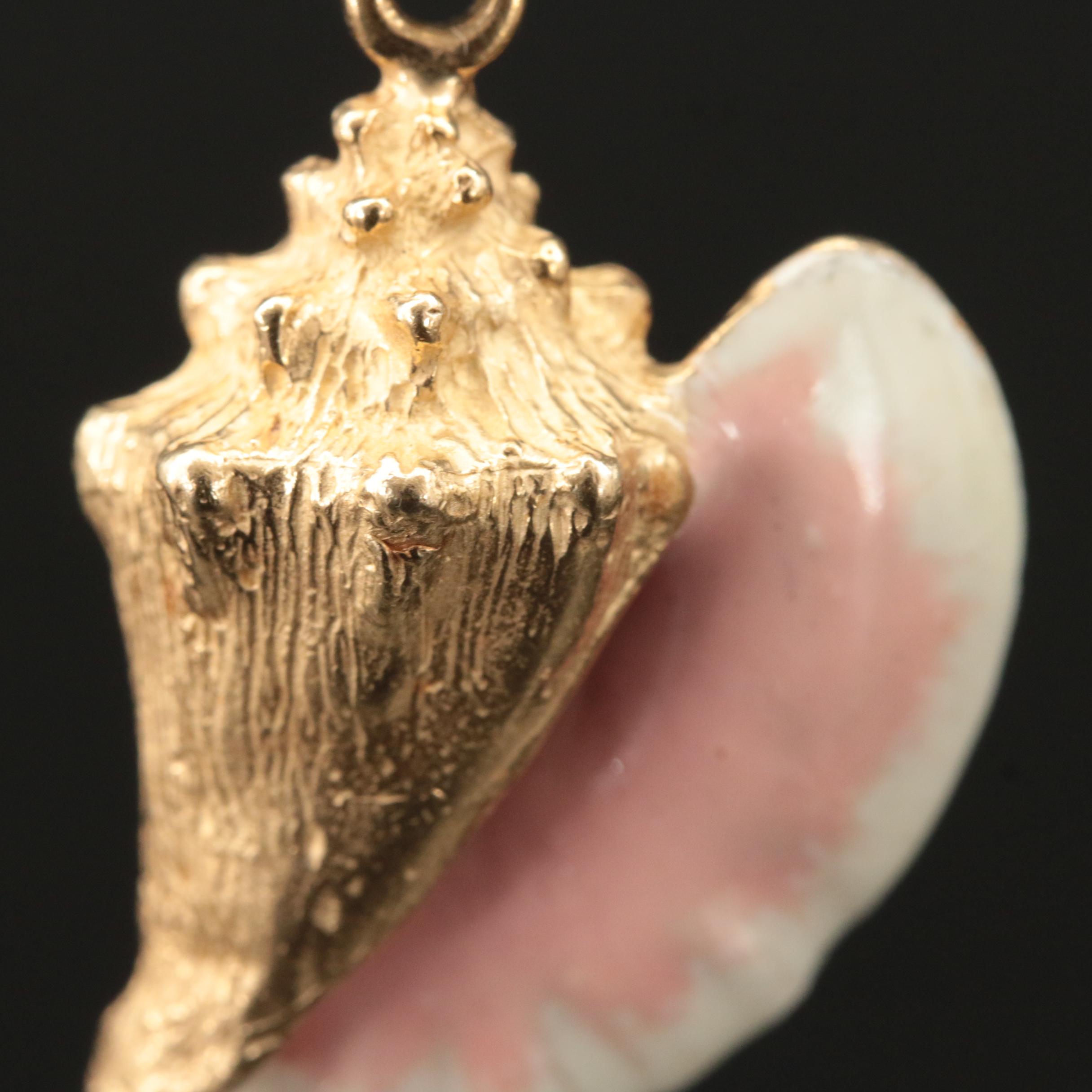 14K Conch Shell with Enamel Pendant
