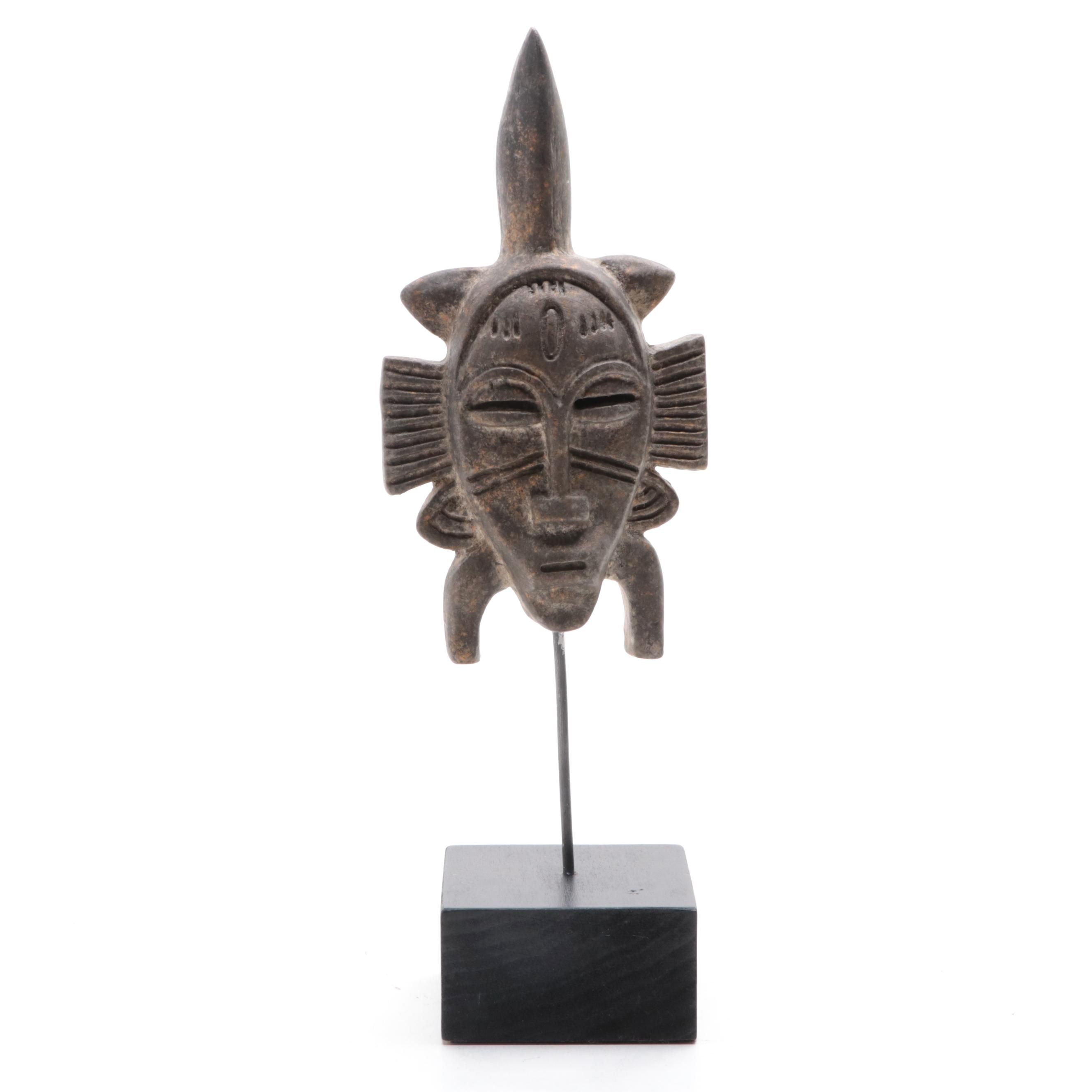 Cast Plaster African Style Tribal Mask on Wood Plinth
