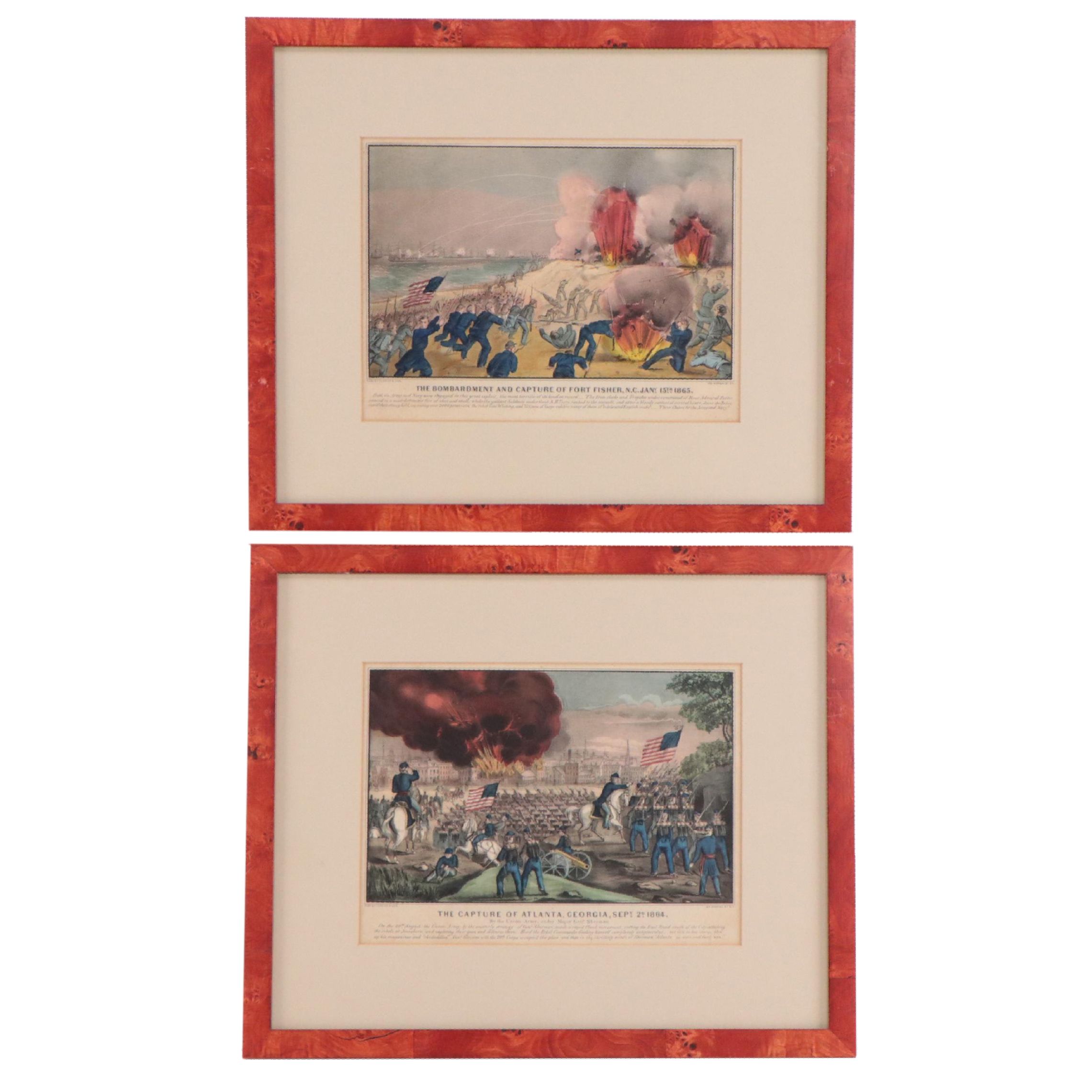 Currier & Ives Hand-Colored Lithographs of Civil War Era Military Scenes