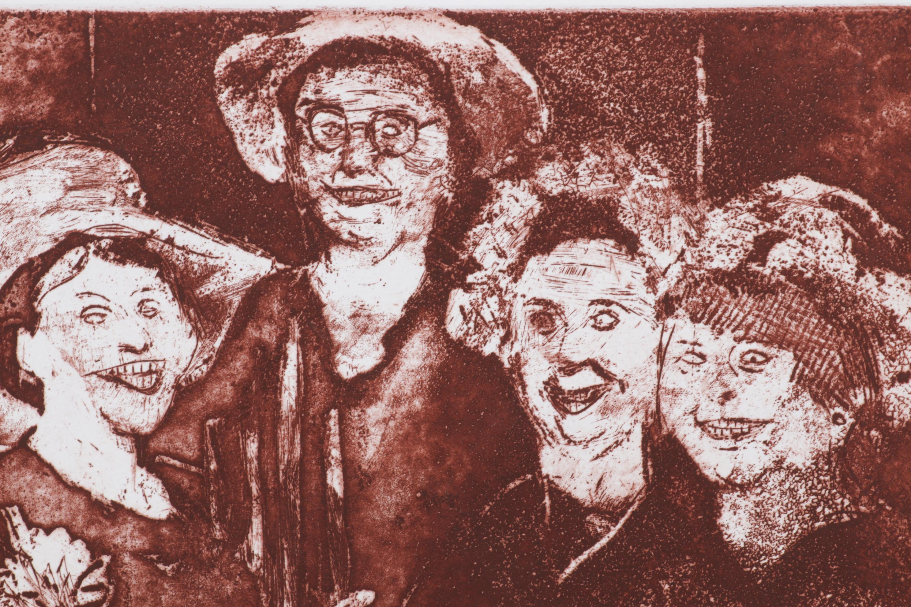 Sidney Chafetz Satirical Etching and Aquatint "Hostesses," Circa 1970