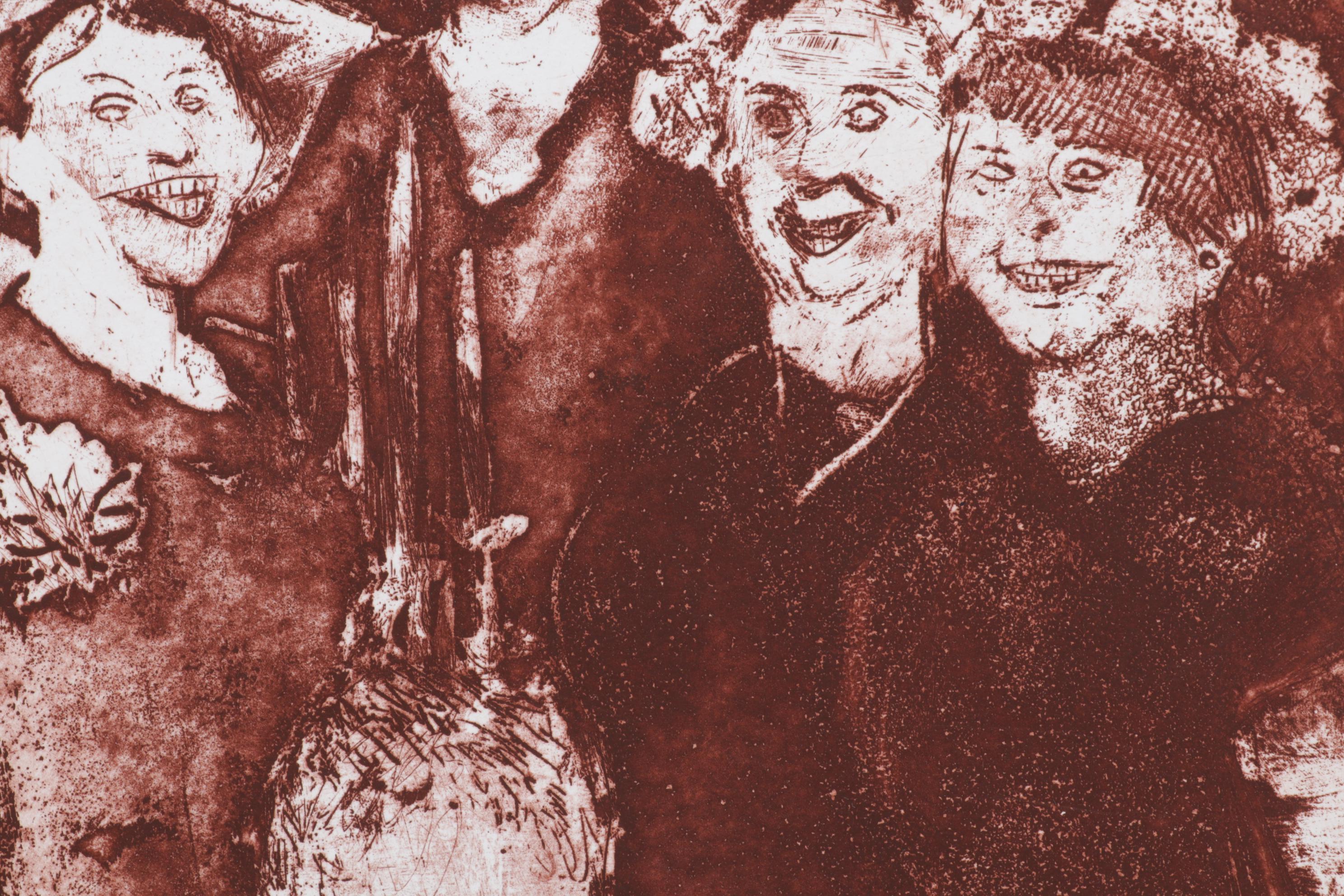 Sidney Chafetz Satirical Etching and Aquatint "Hostesses," Circa 1970