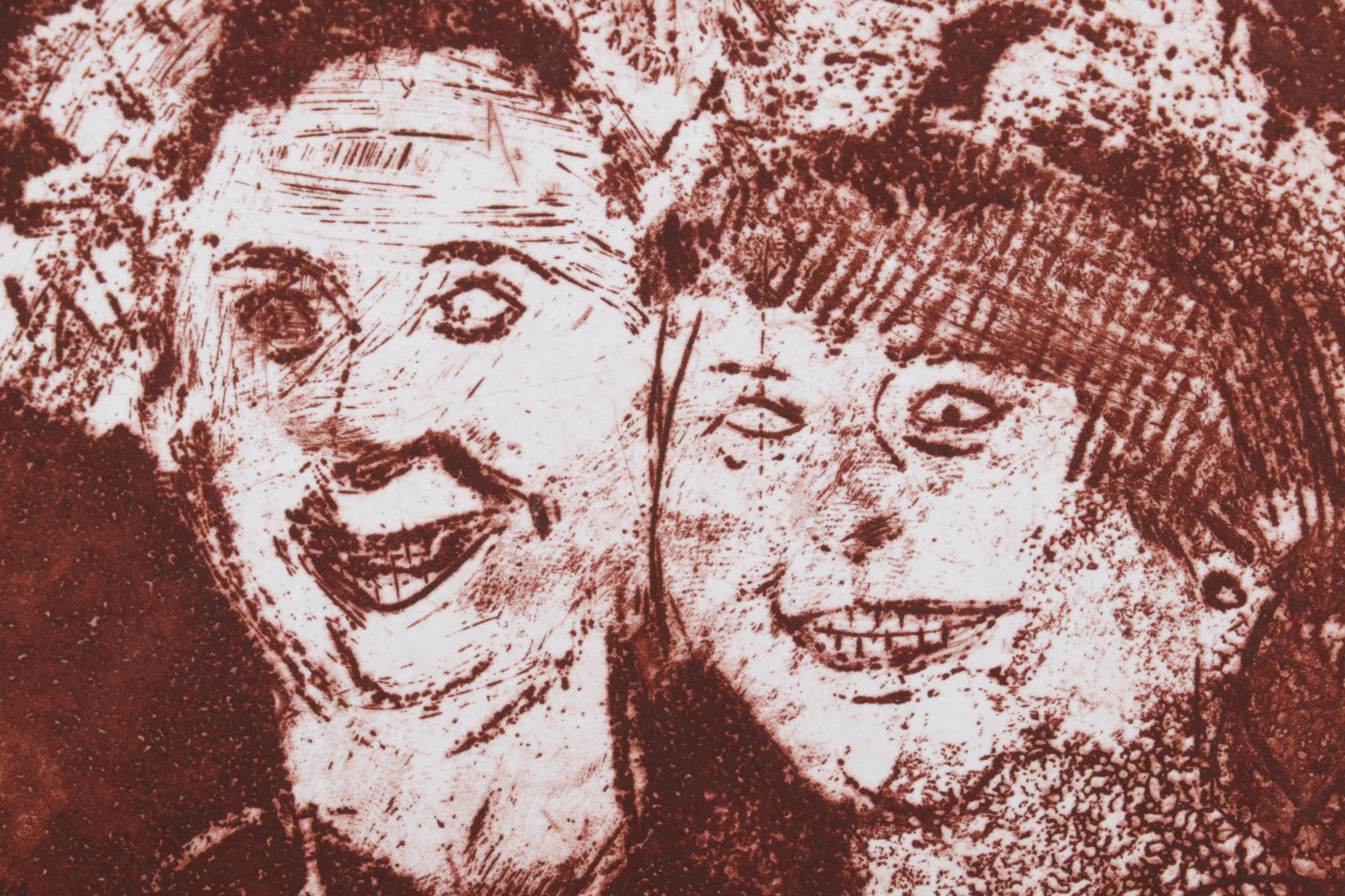 Sidney Chafetz Satirical Etching and Aquatint "Hostesses," Circa 1970