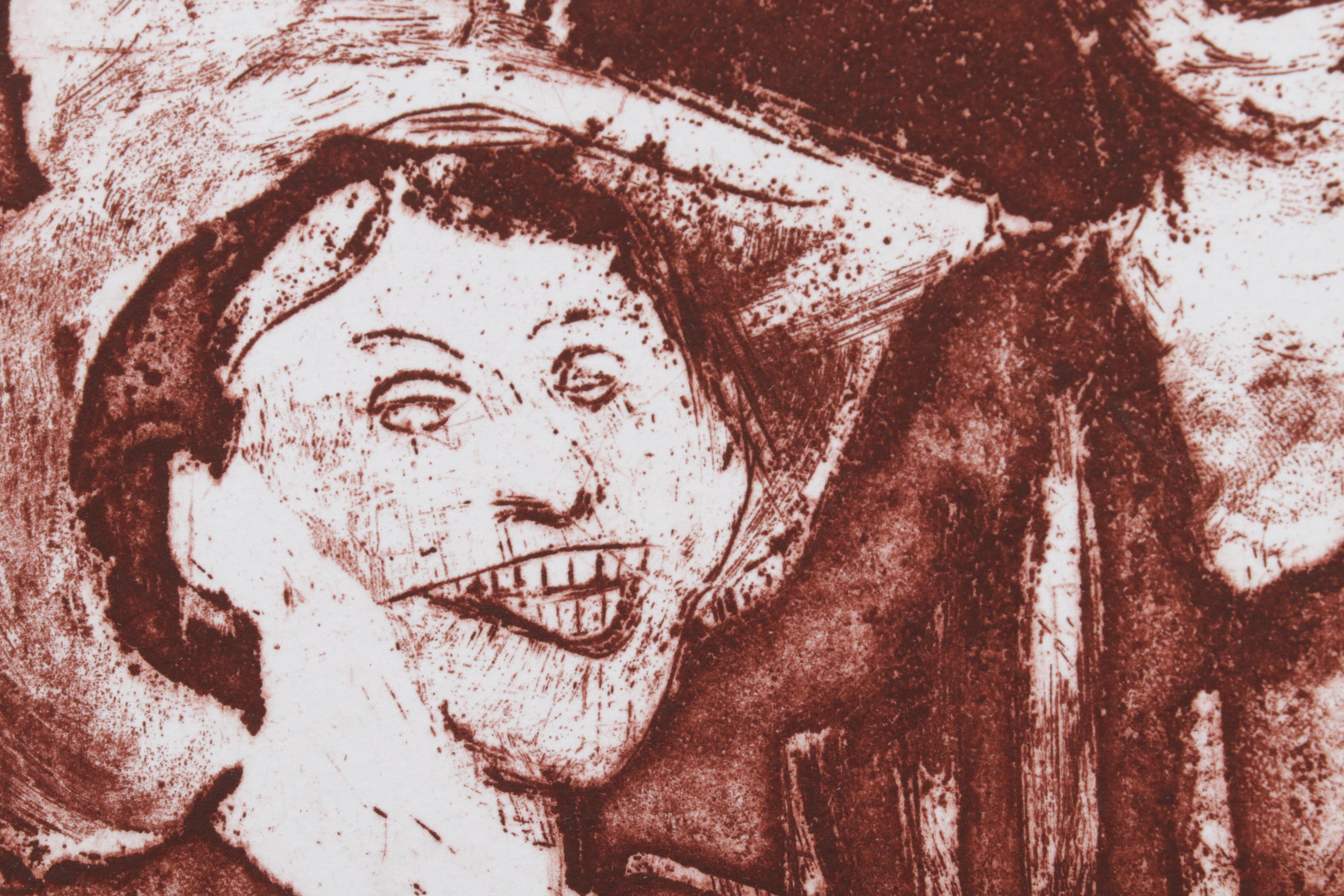 Sidney Chafetz Satirical Etching and Aquatint "Hostesses," Circa 1970