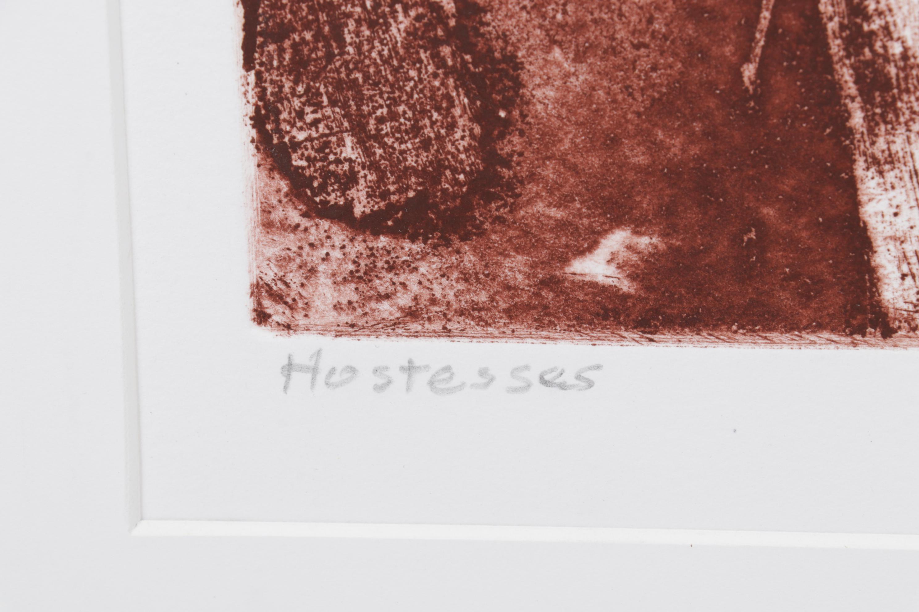 Sidney Chafetz Satirical Etching and Aquatint "Hostesses," Circa 1970