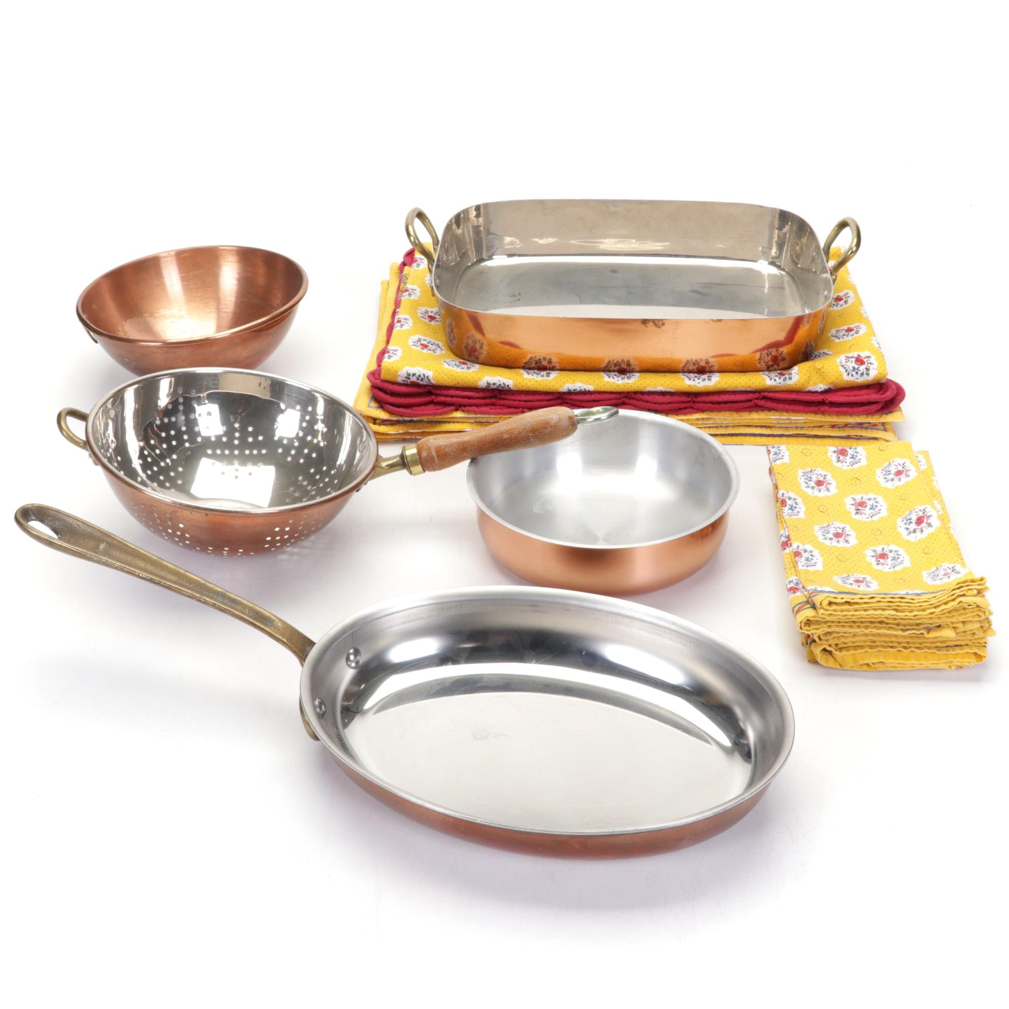 Cop*R*Chef Fish Saute Pan with Other Copper Cookware & Williams-Sonoma Linens