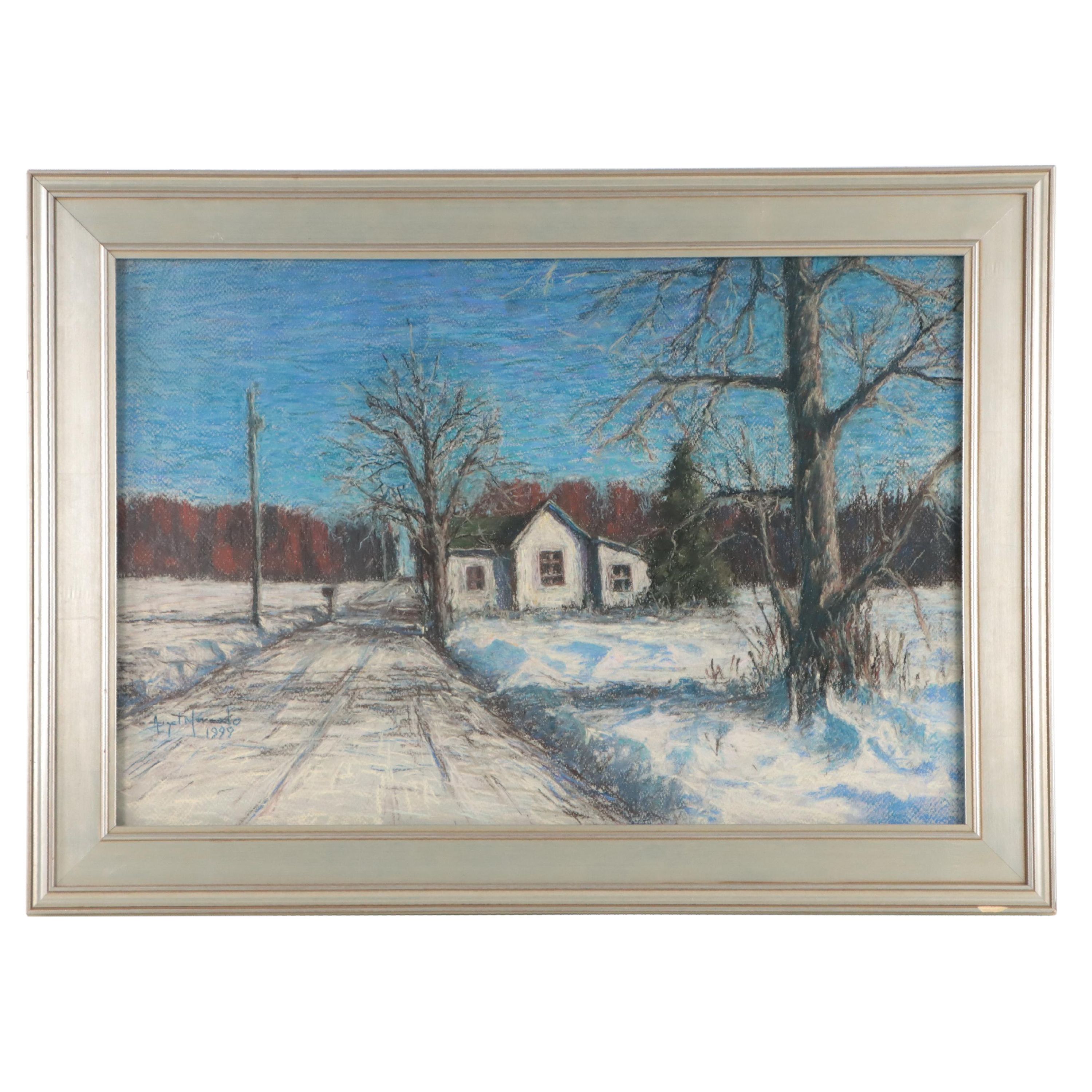 Angel Mercado Pastel Drawing of a Winter Landscape, 1999