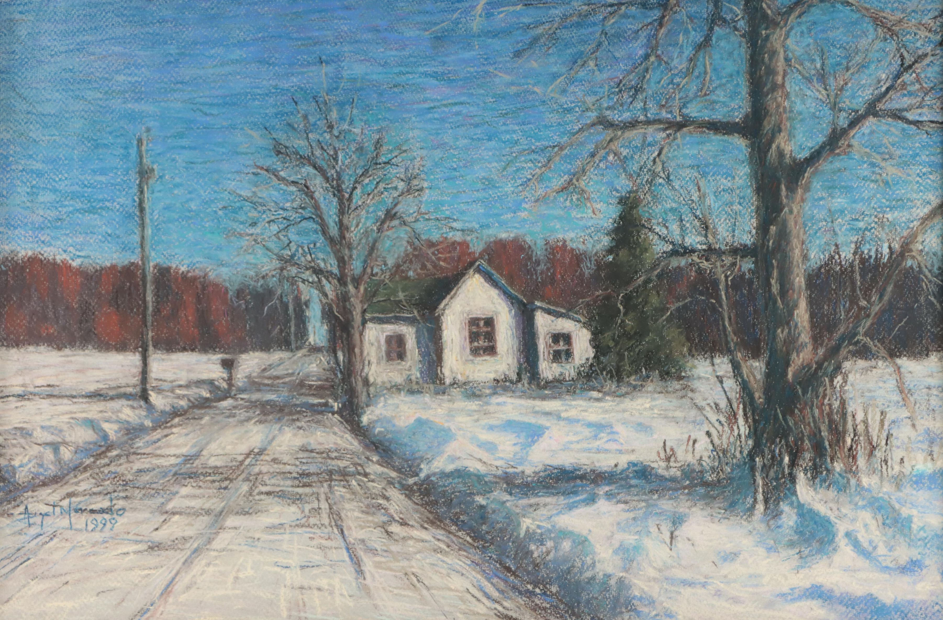Angel Mercado Pastel Drawing of a Winter Landscape, 1999