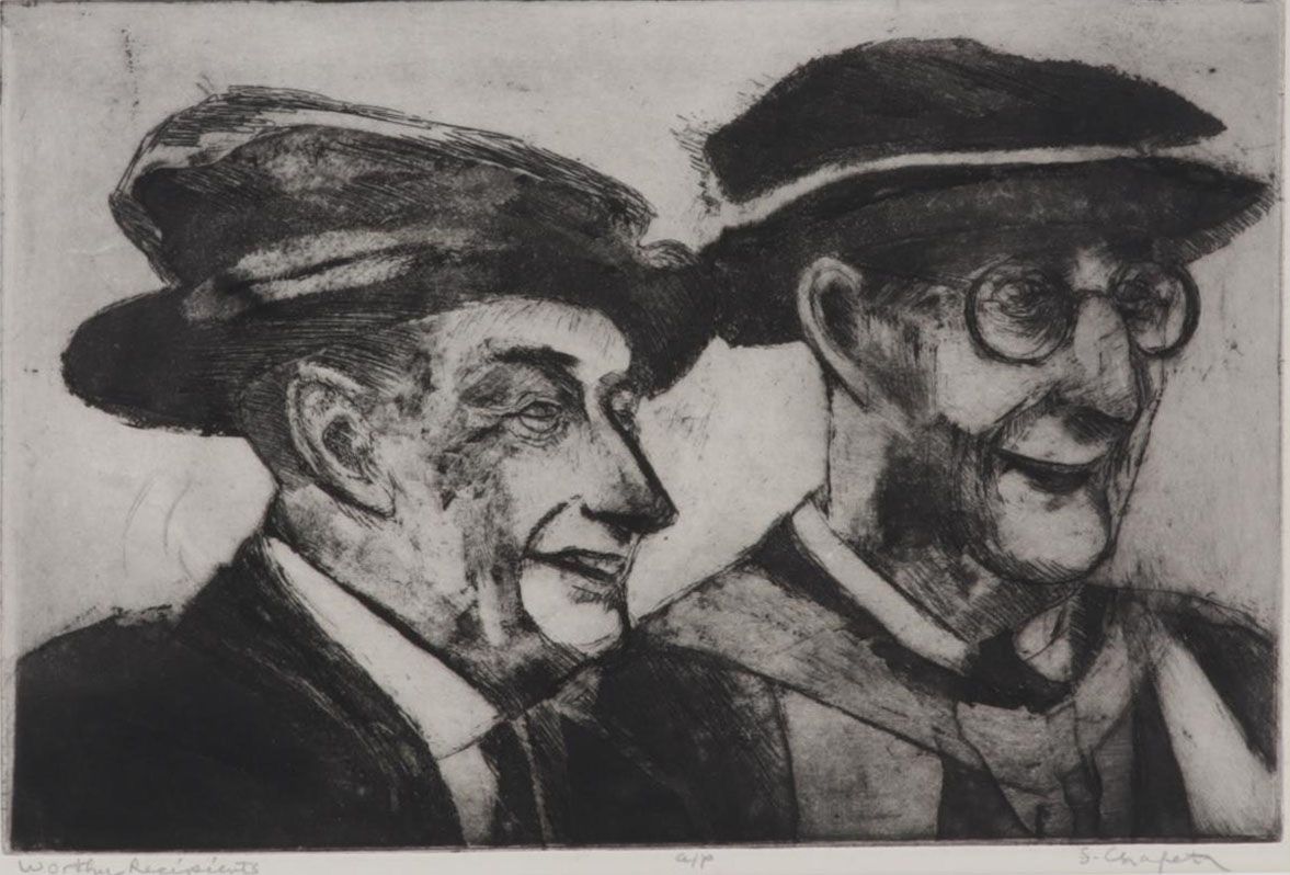 Sidney Chafetz Etching With Aquatint "Worthy Recipients," Circa 1968
