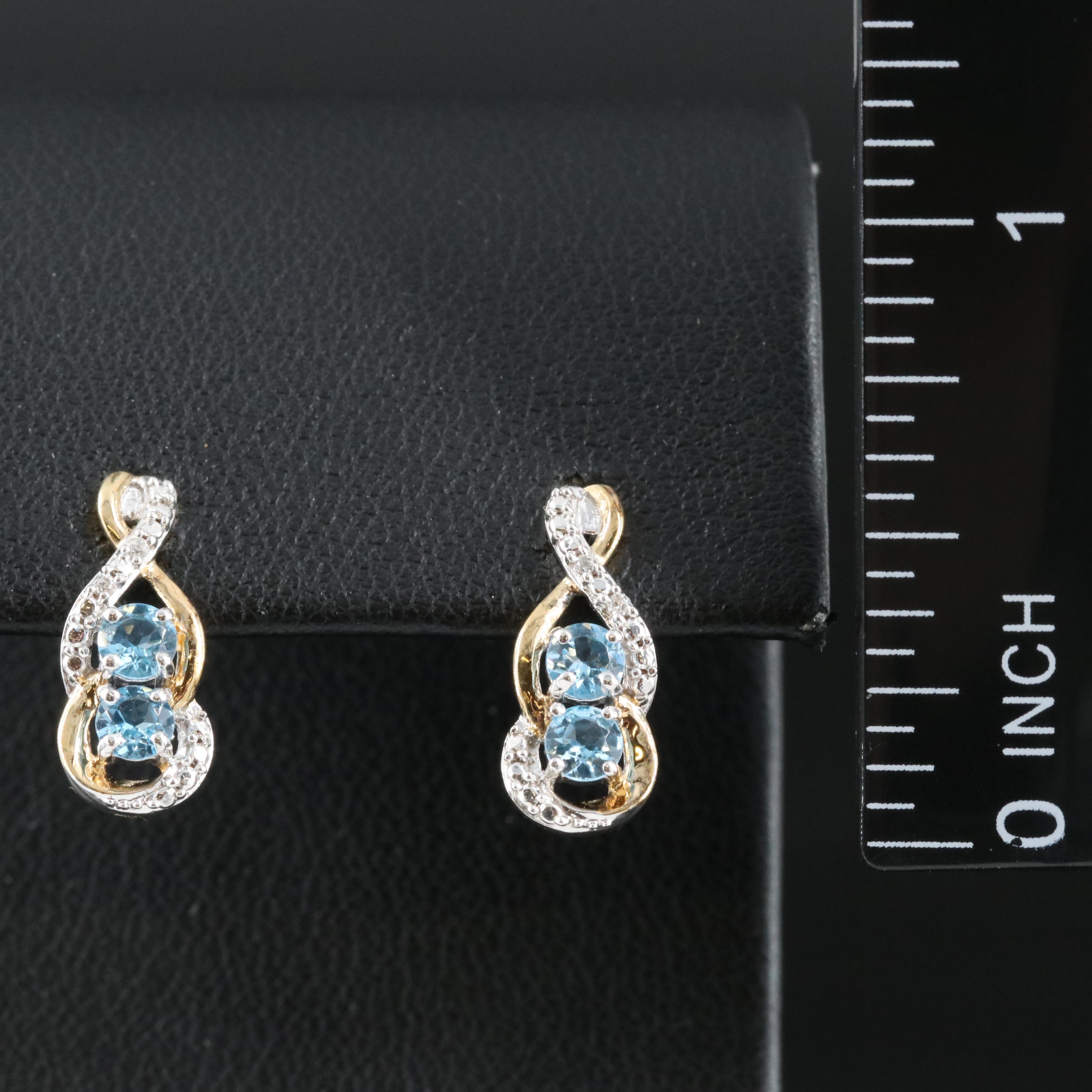 Sterling Swiss Blue Topaz and Cubic Zirconia Earrings