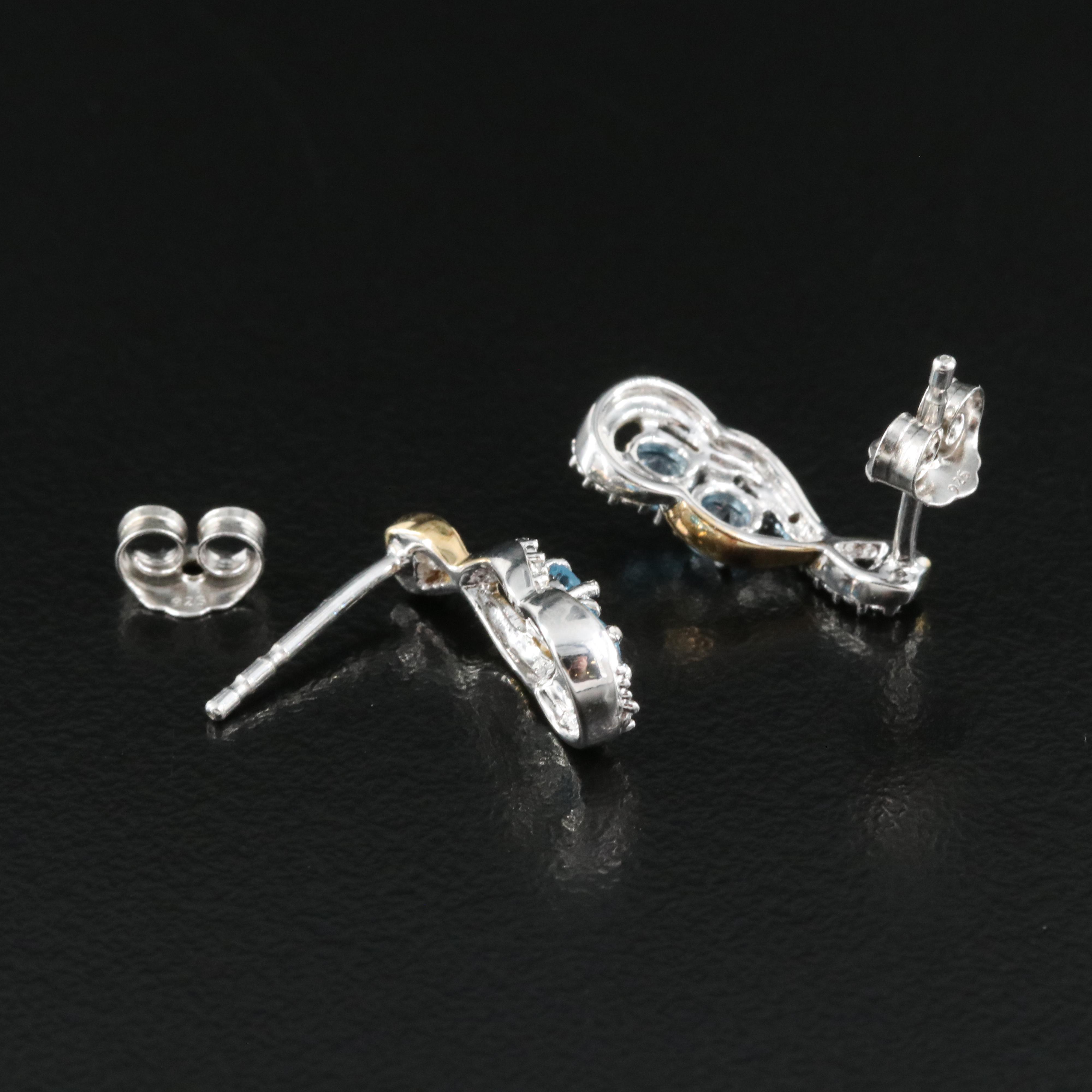 Sterling Swiss Blue Topaz and Cubic Zirconia Earrings