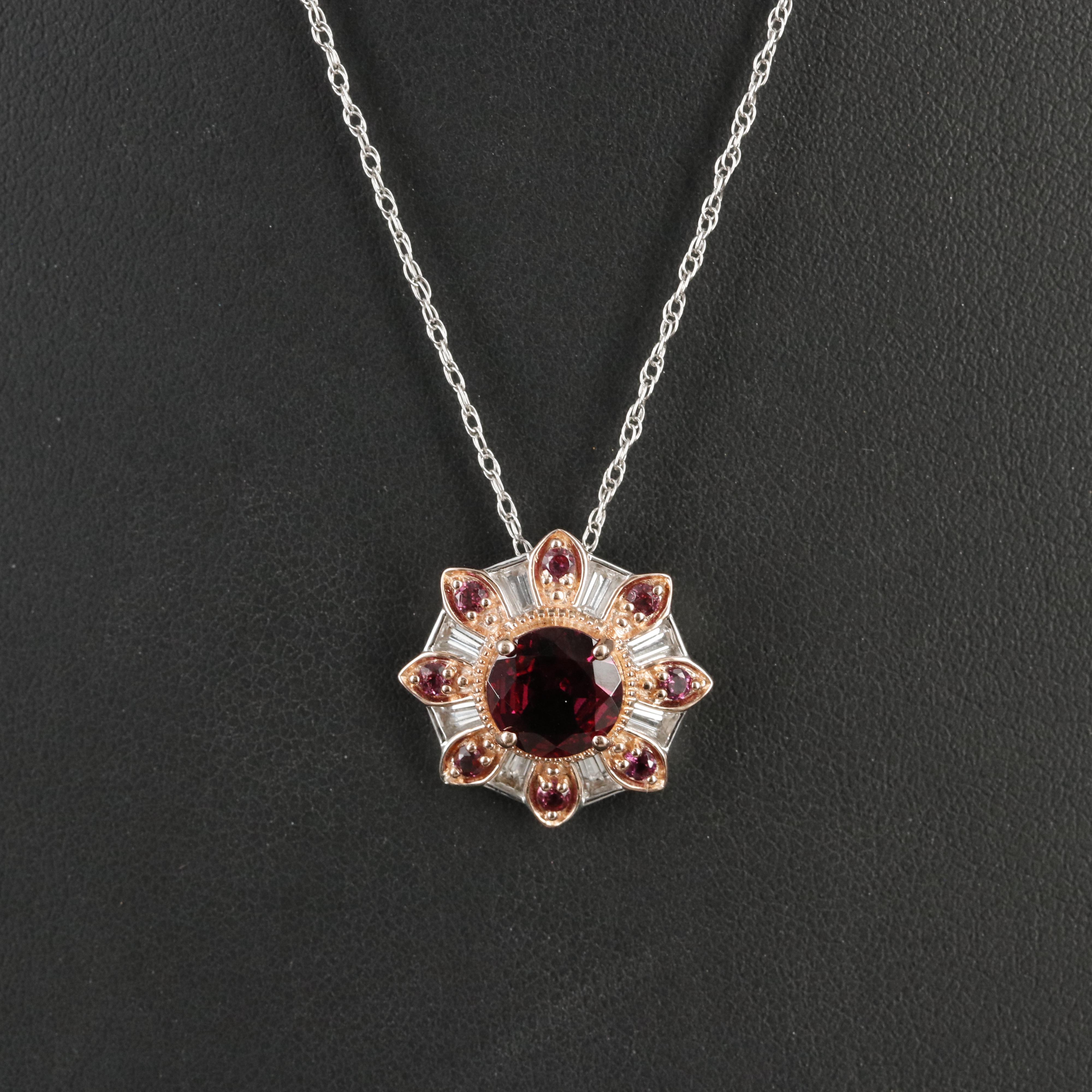 Sterling Garnet and Sapphire Pendant Necklace