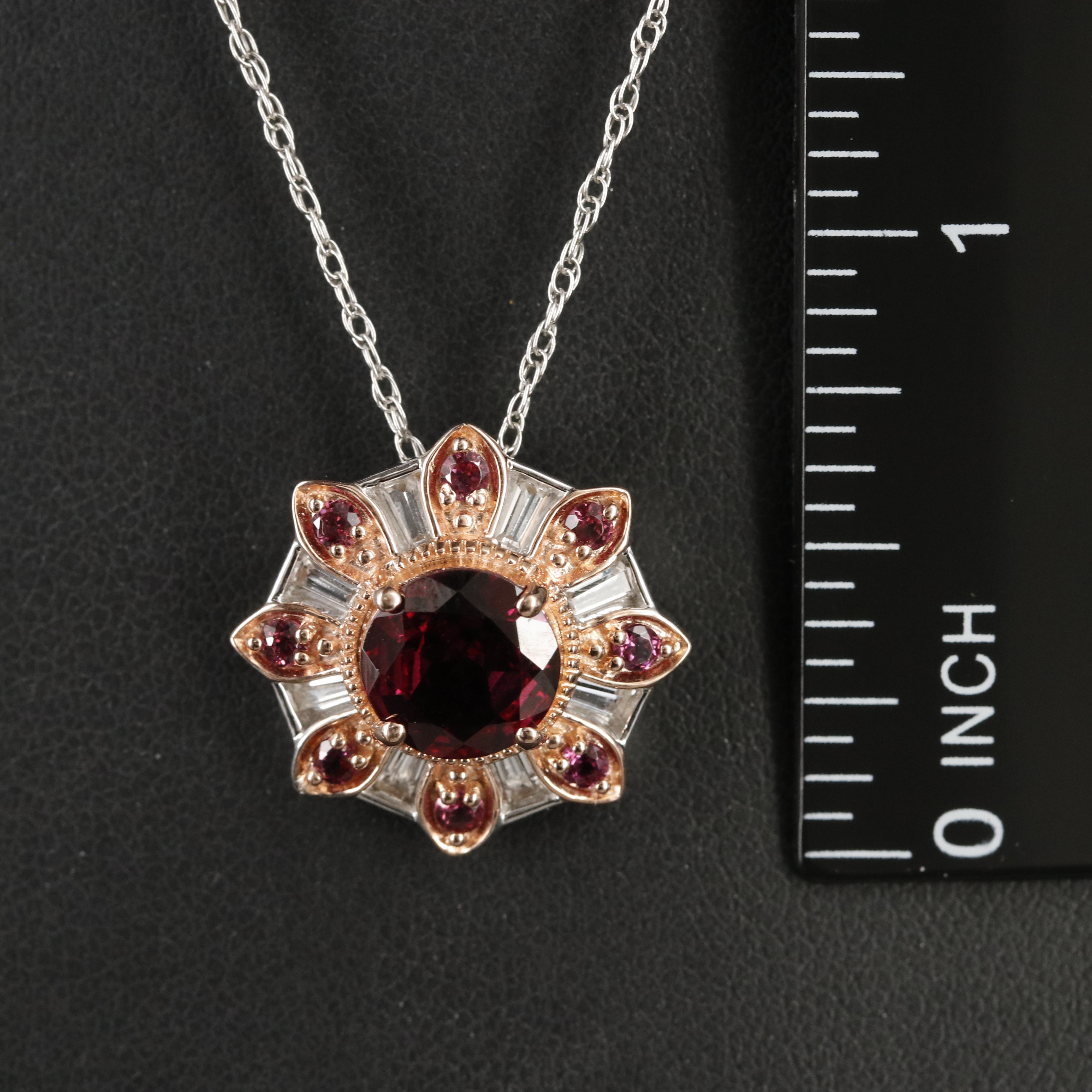 Sterling Garnet and Sapphire Pendant Necklace