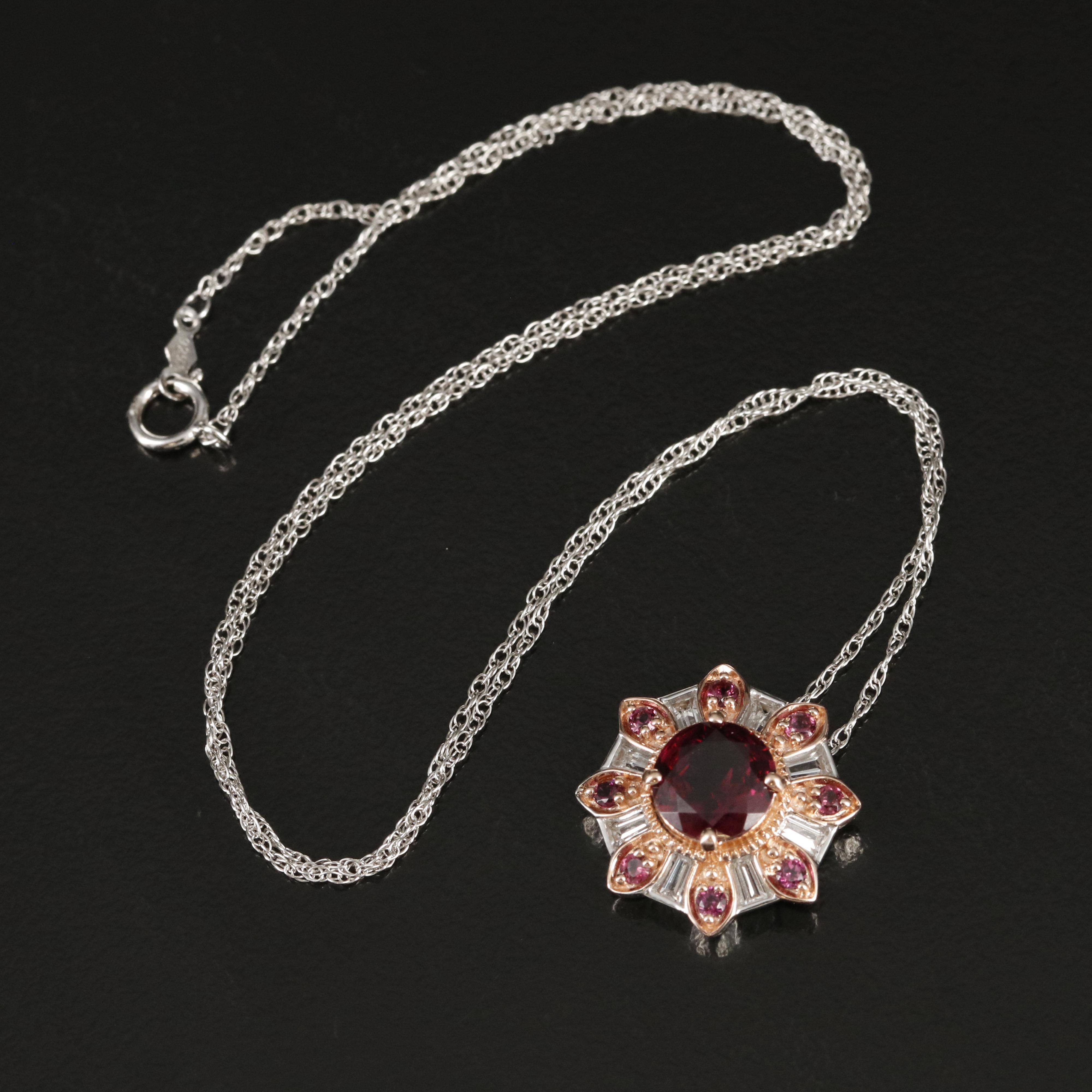 Sterling Garnet and Sapphire Pendant Necklace