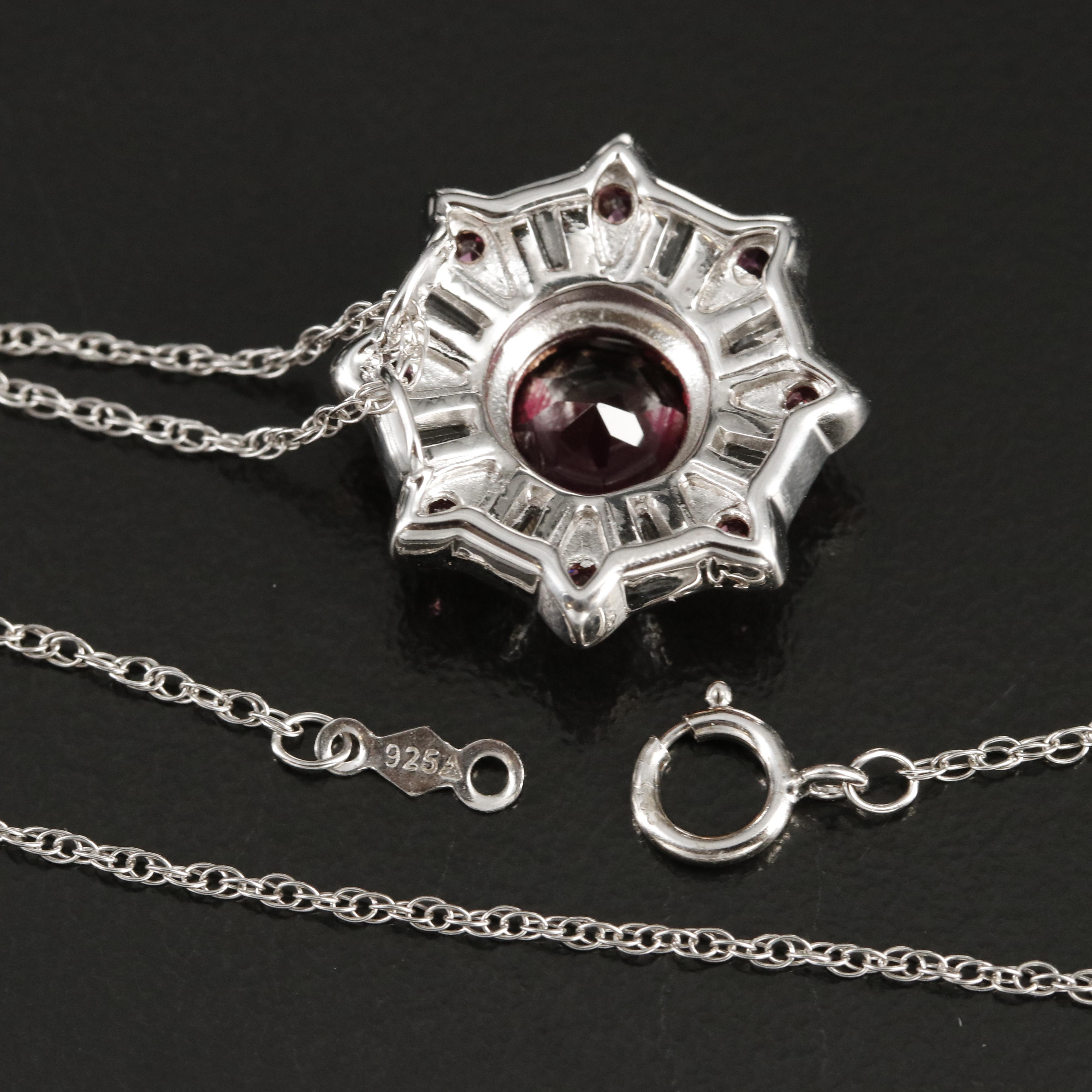 Sterling Garnet and Sapphire Pendant Necklace