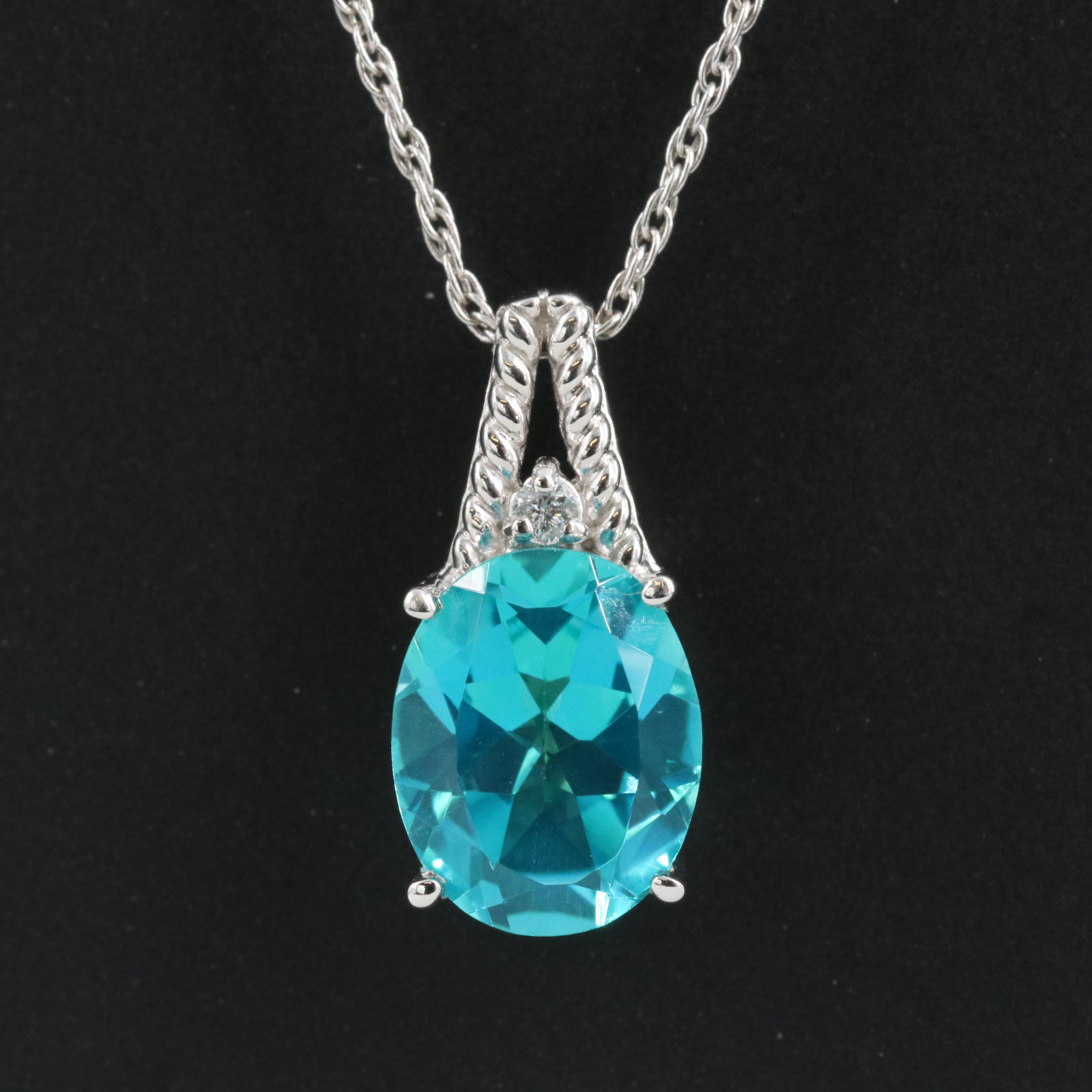Sterling Topaz and Diamond Pendant Necklace