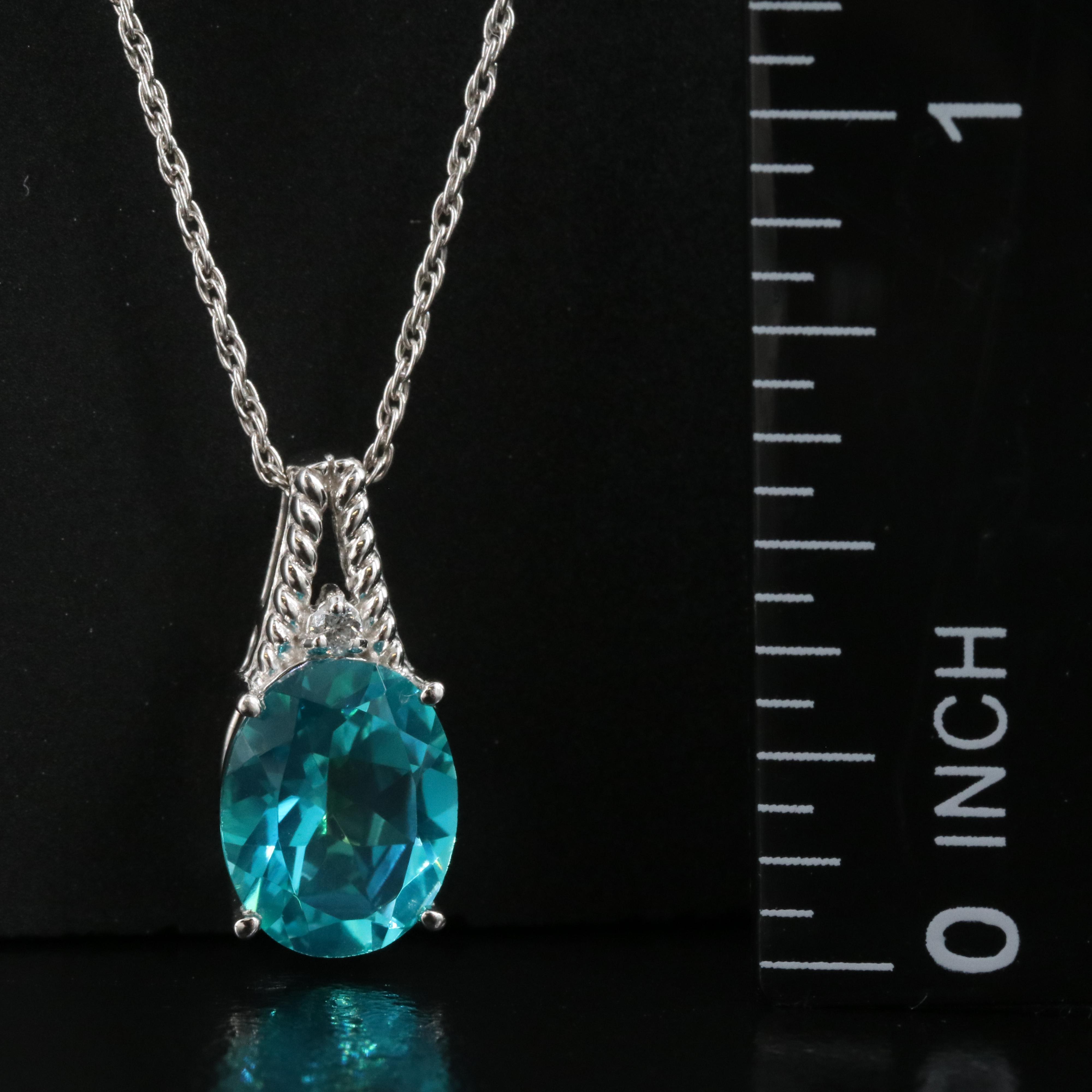 Sterling Topaz and Diamond Pendant Necklace