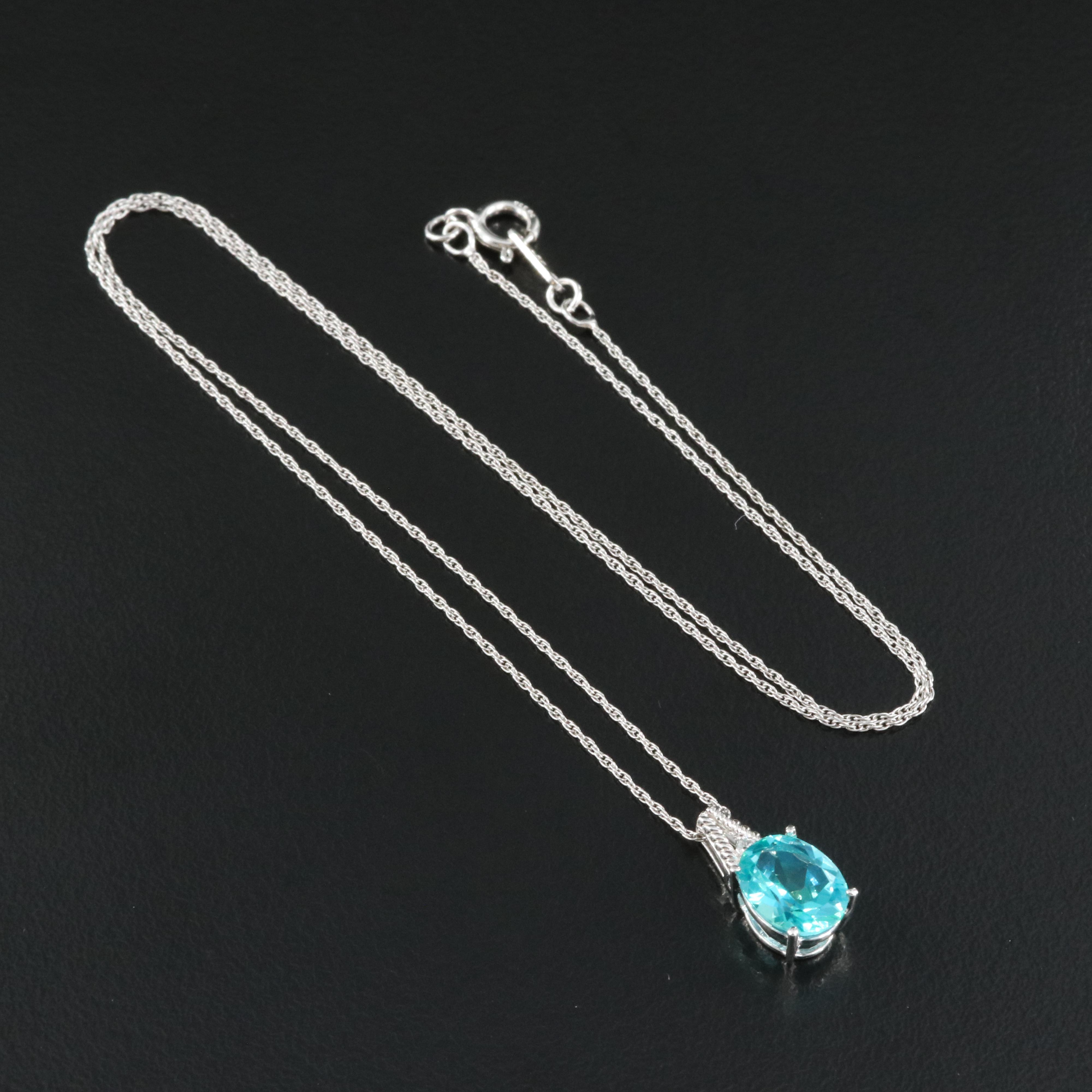 Sterling Topaz and Diamond Pendant Necklace