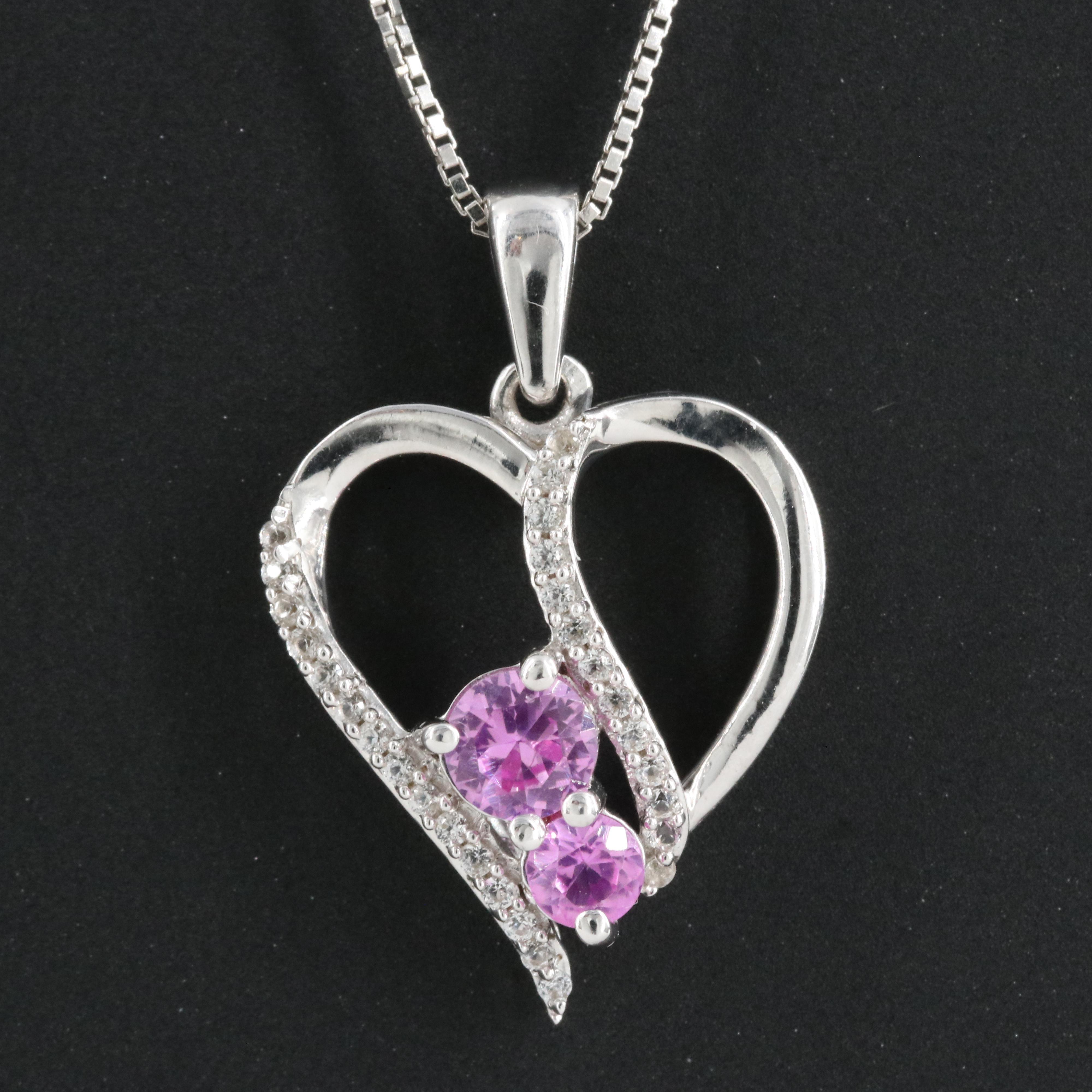 Sterling Sapphire Heart Pendant Necklace