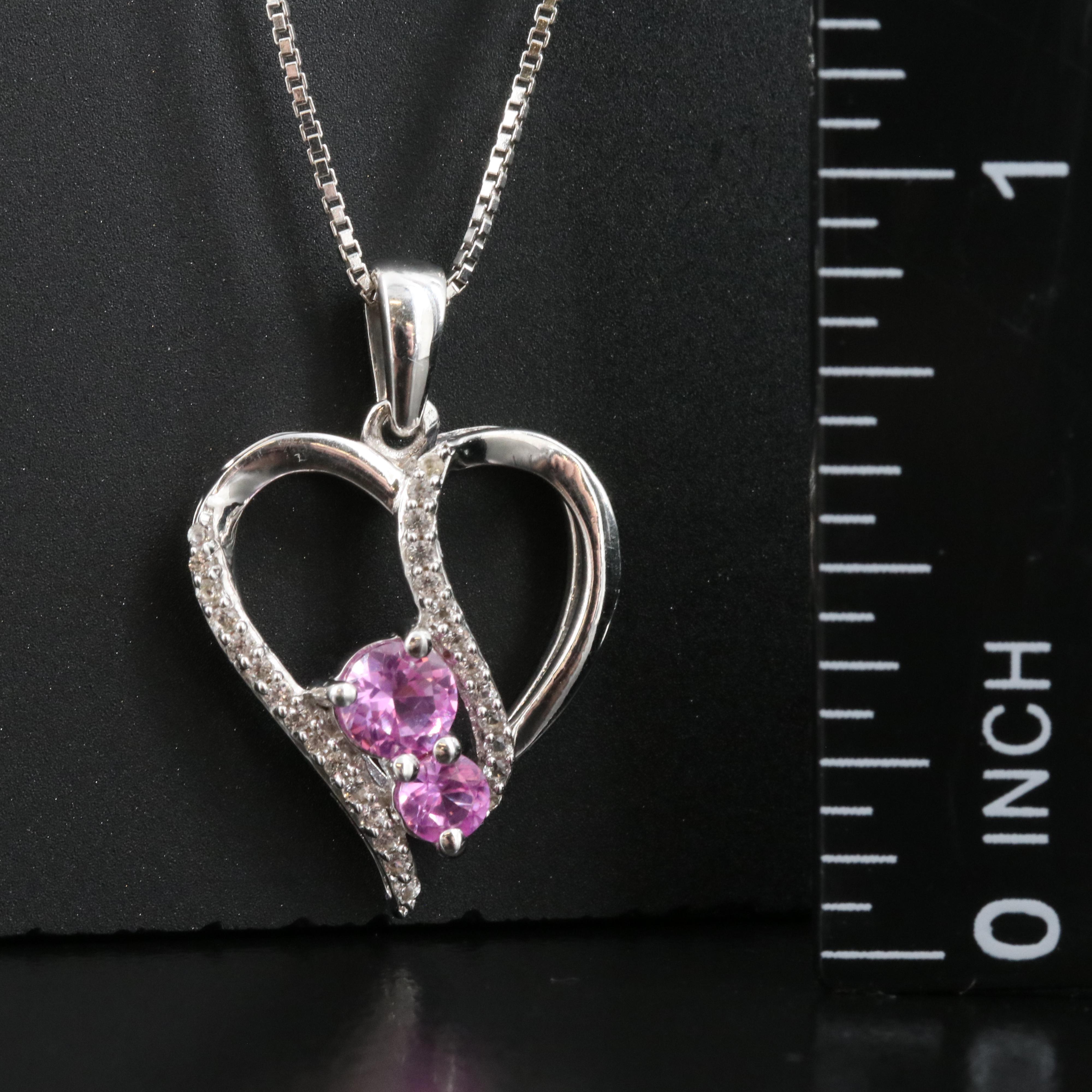 Sterling Sapphire Heart Pendant Necklace