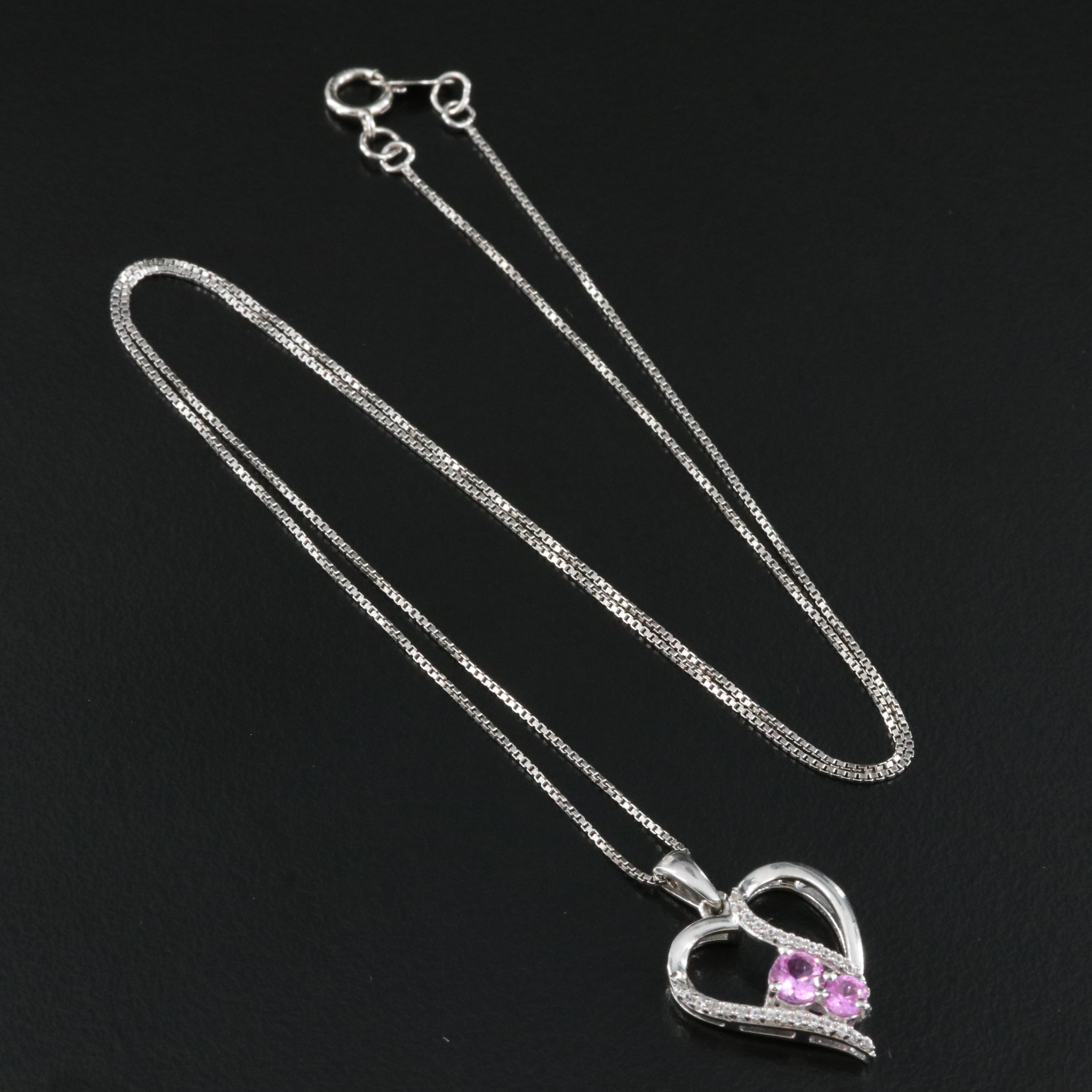 Sterling Sapphire Heart Pendant Necklace