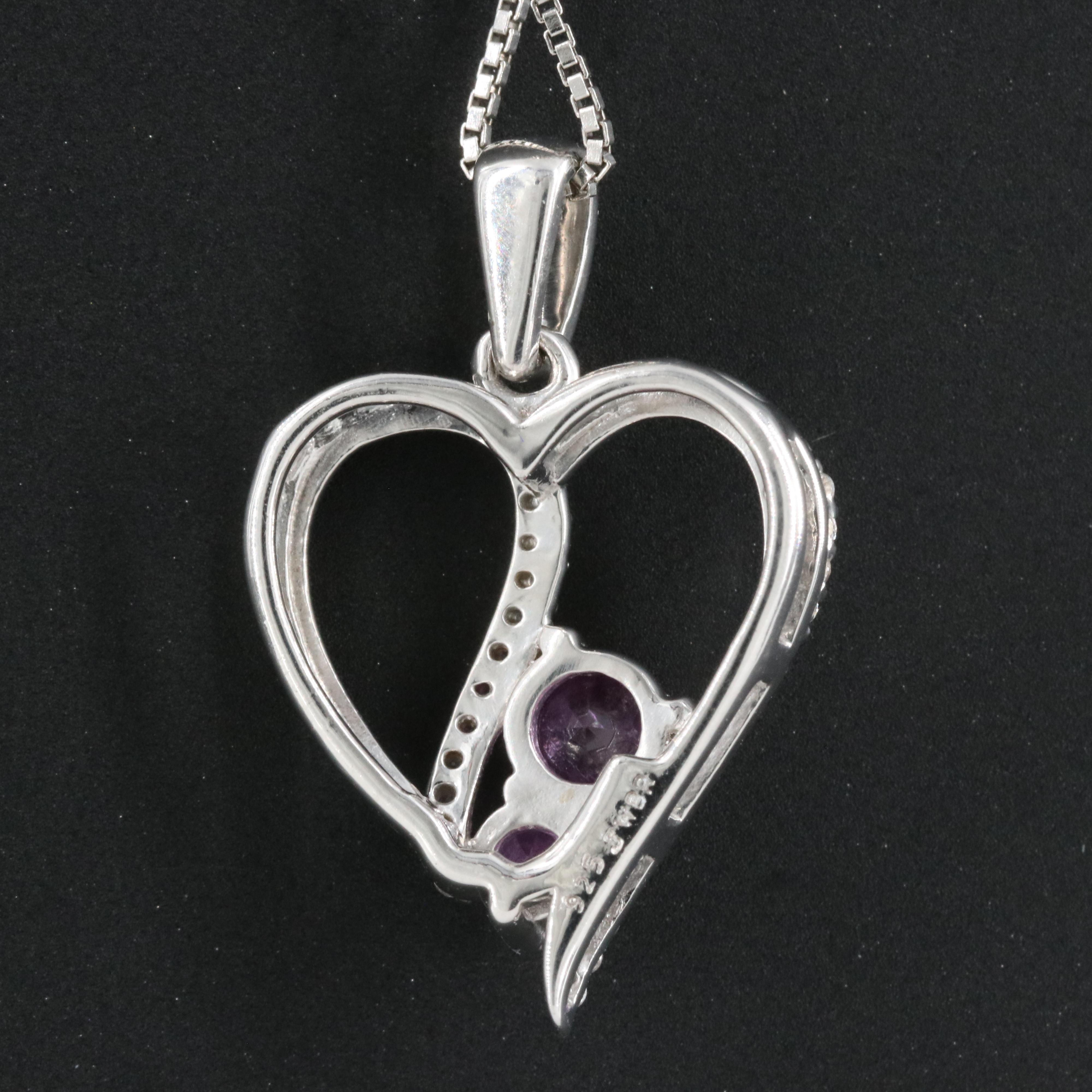 Sterling Sapphire Heart Pendant Necklace