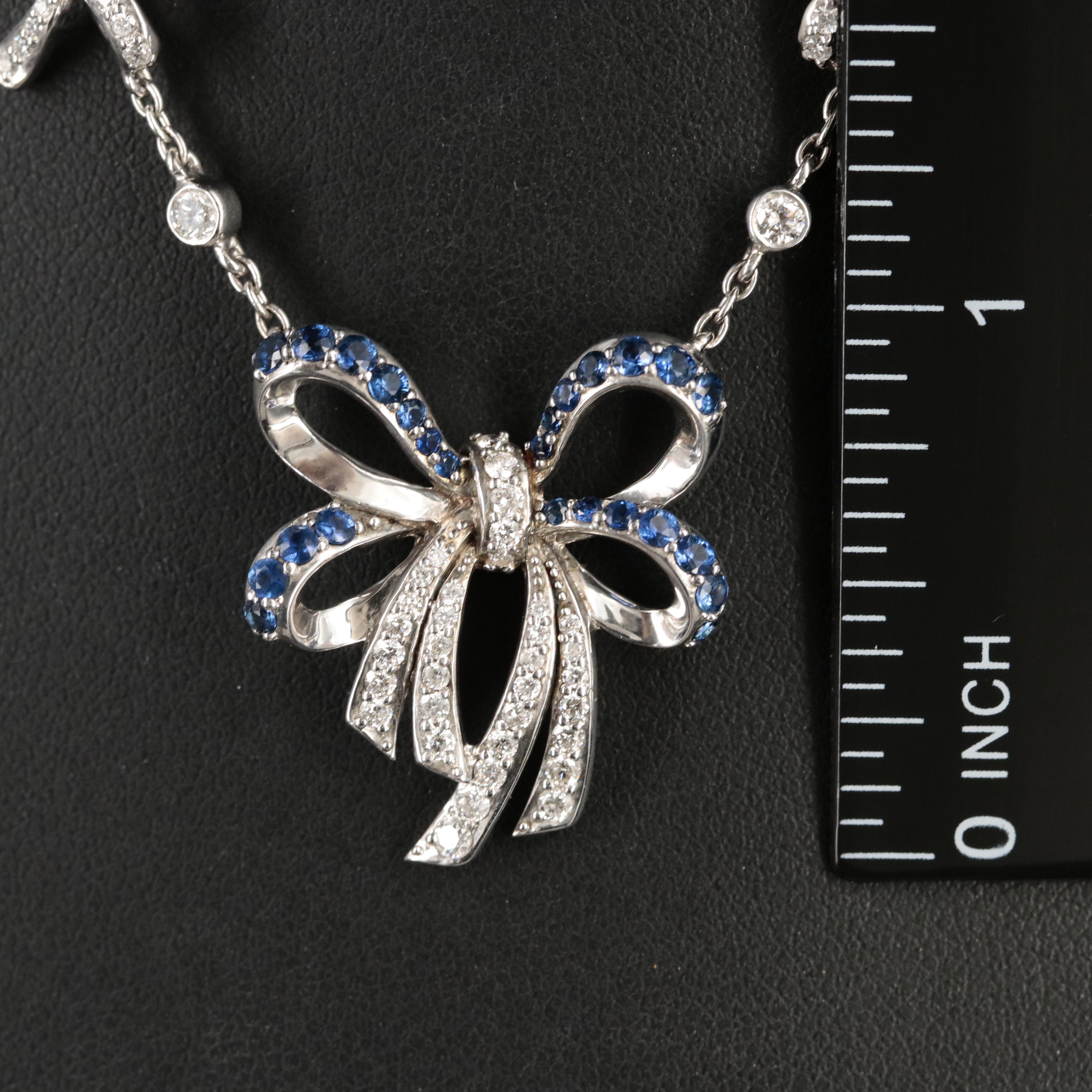 Sterling 1.00 CTW Diamond and Sapphire Bow Necklace