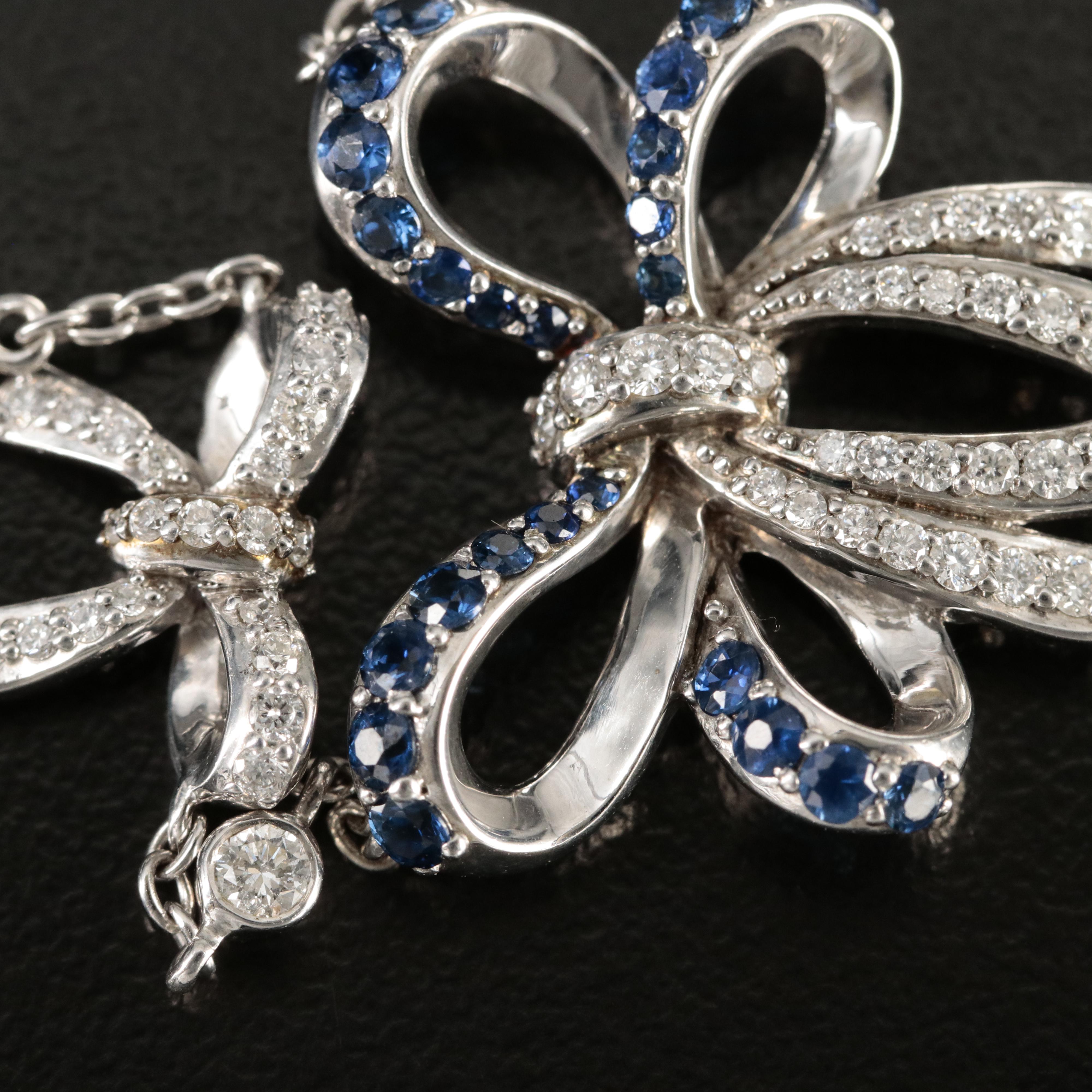 Sterling 1.00 CTW Diamond and Sapphire Bow Necklace