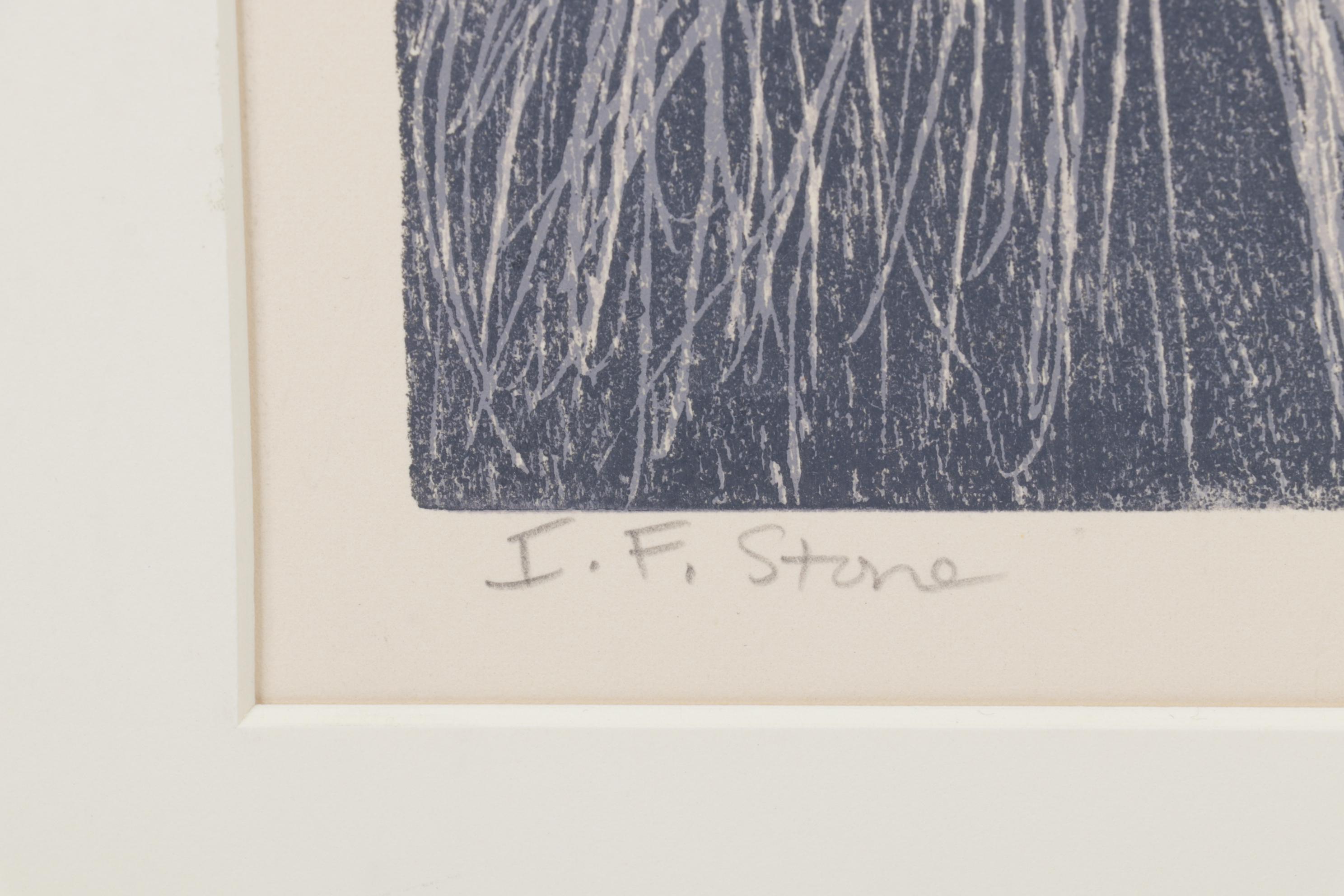 Sidney Chafetz Woodcut "I. F. Stone," 1985
