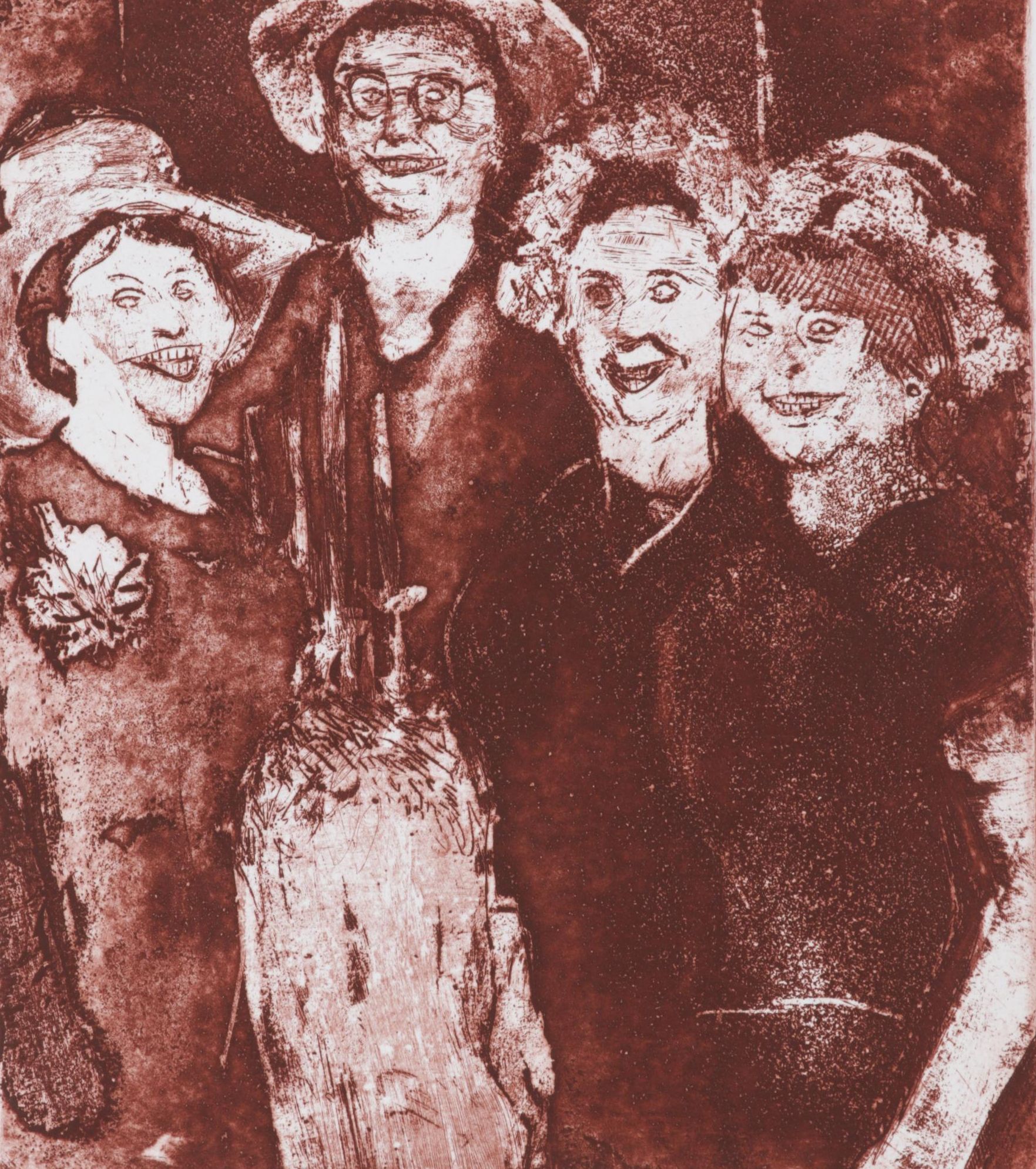 Sidney Chafetz Satirical Etching and Aquatint "Hostesses," Circa 1970