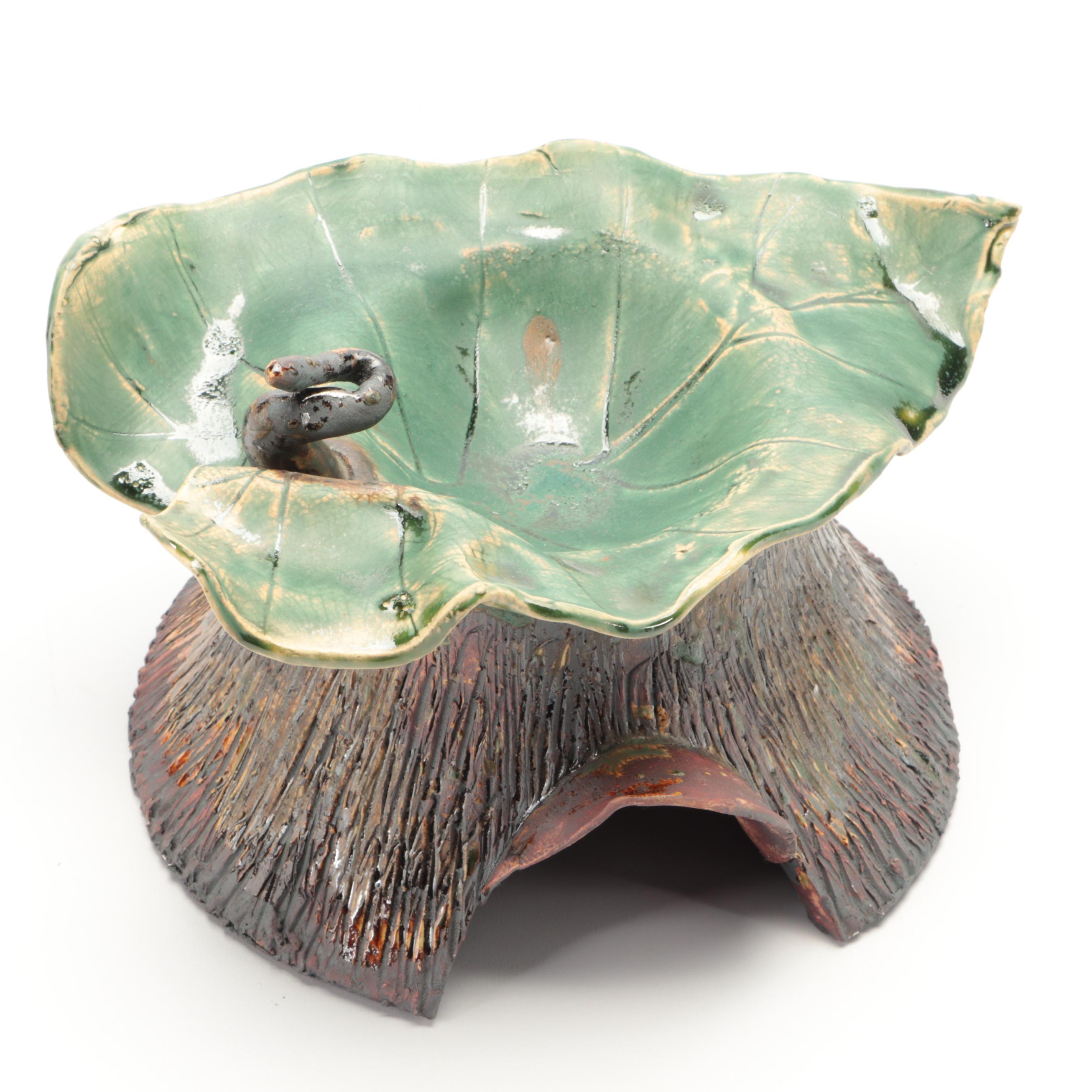 Susan Huff-Pleimann Pottery Hand-Built Stoneware Toad House and Bird Houses