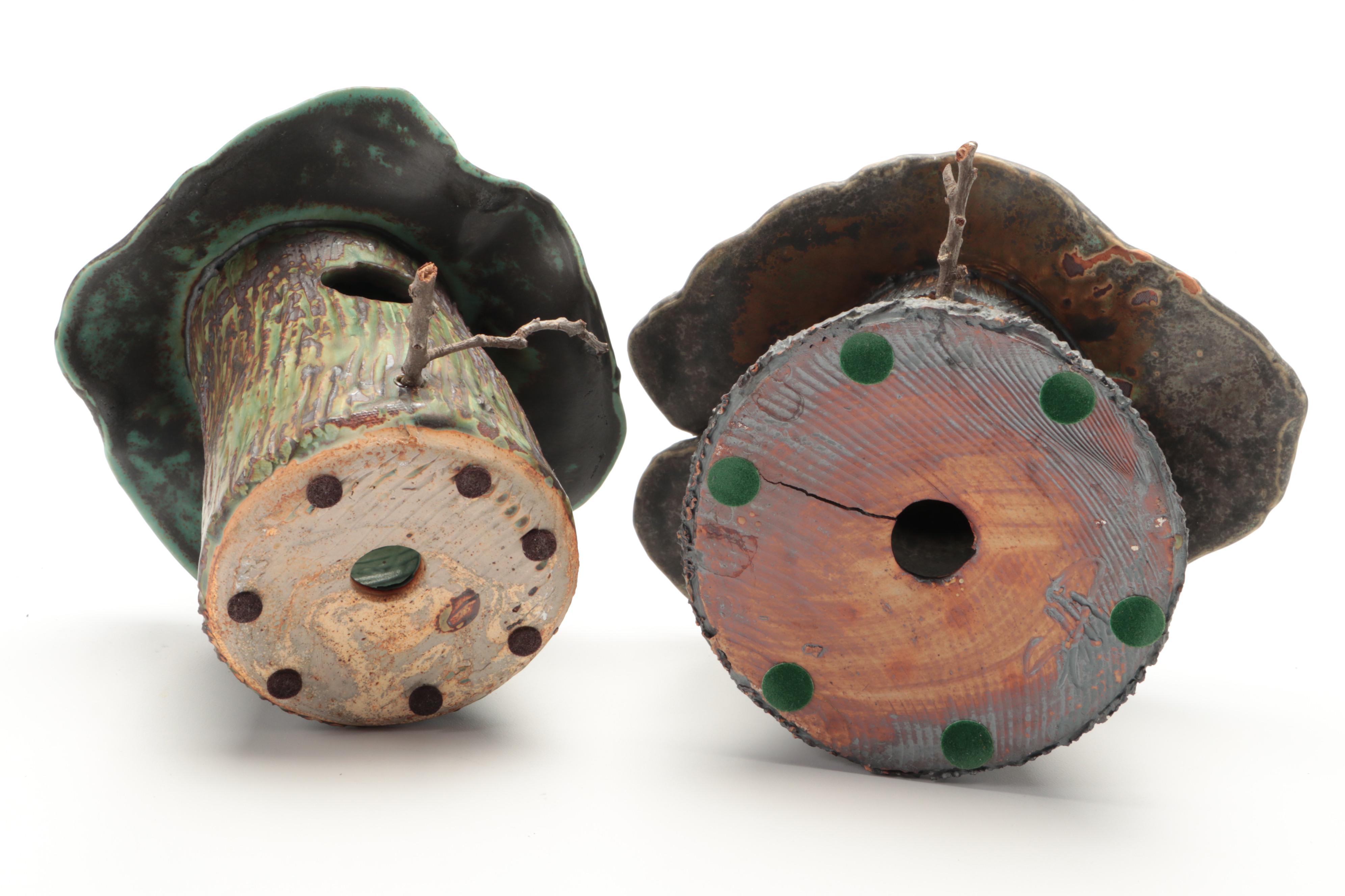 Susan Huff-Pleimann Pottery Hand-Built Stoneware Toad House and Bird Houses