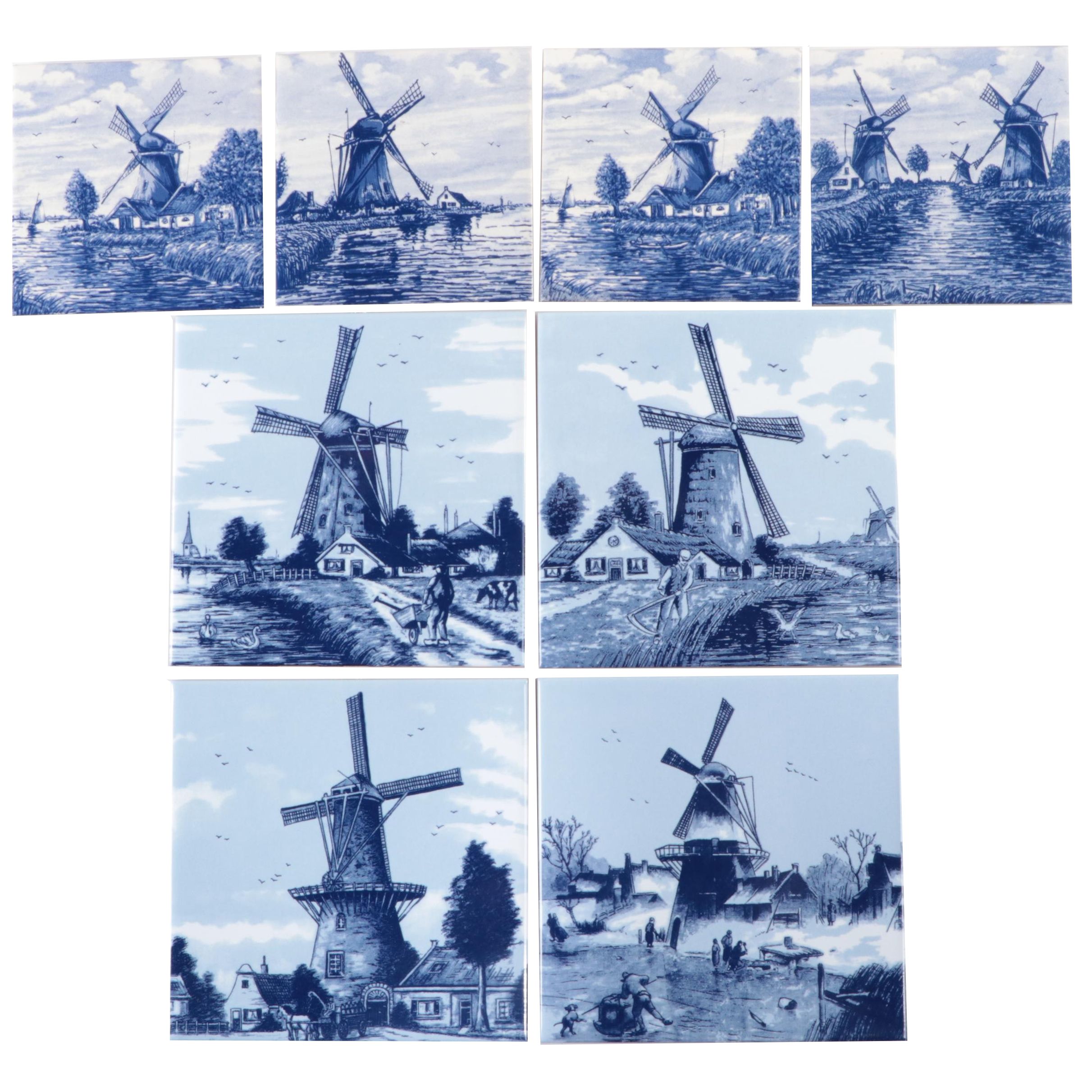 Delft Ceramic Tiles with Windmill Scenes