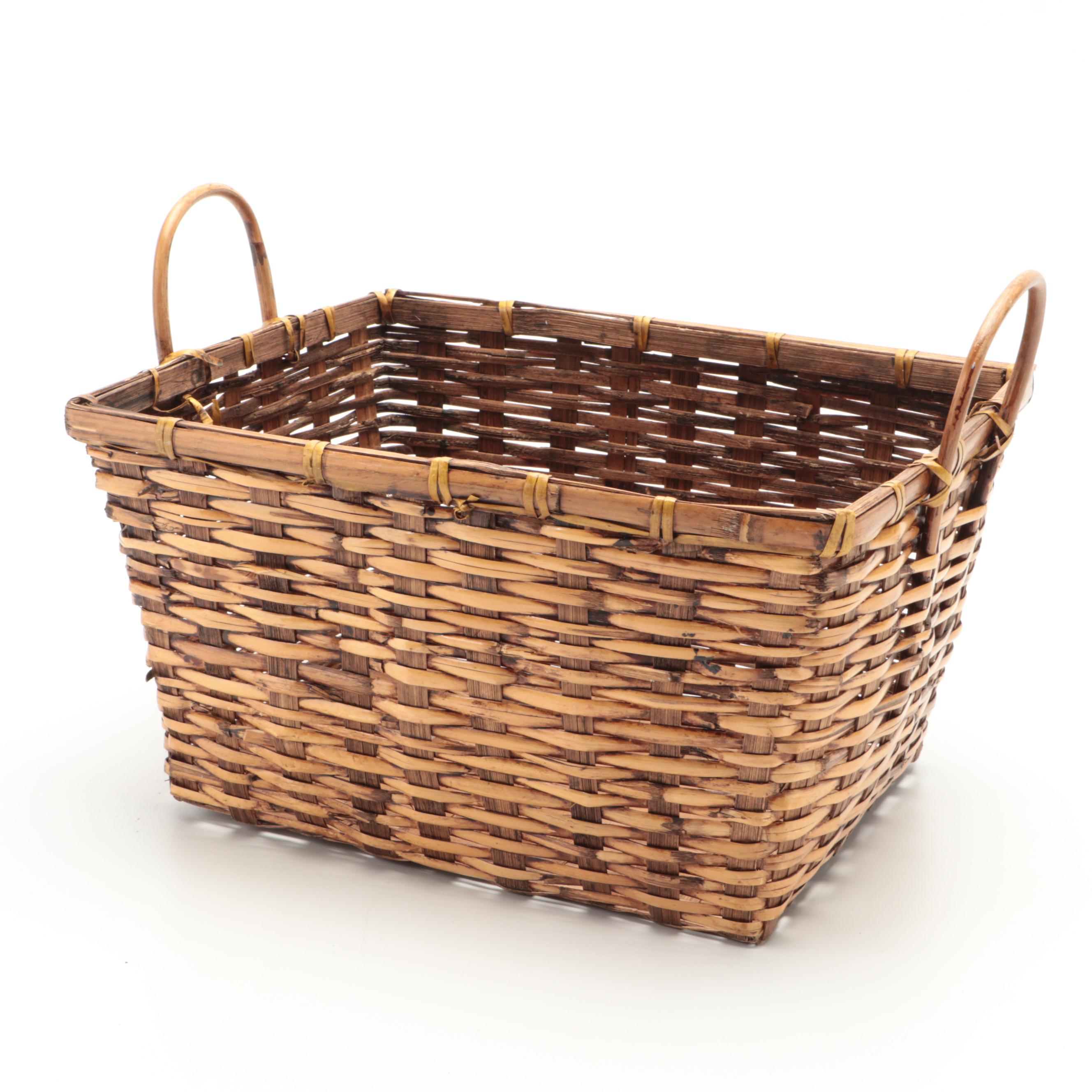 Longaberger Maple Woven Gathering Basket with Other Wicker Weave Baskets