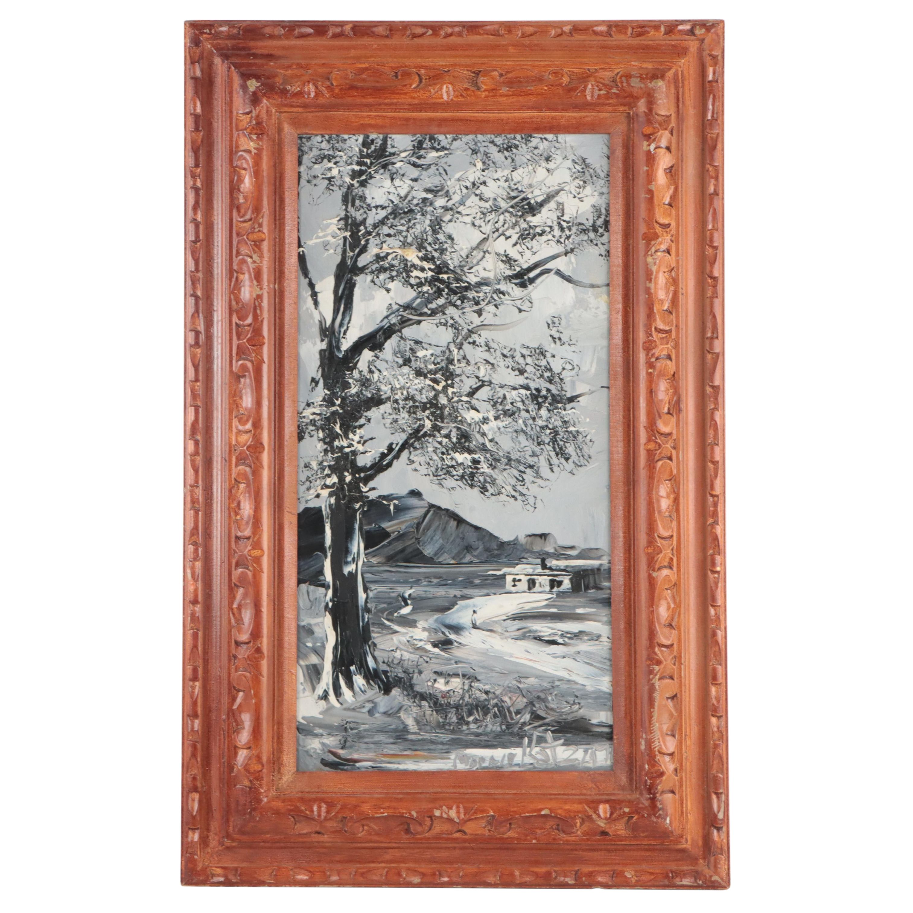 Morris Katz Winter Landscape Oil Painting, 1971