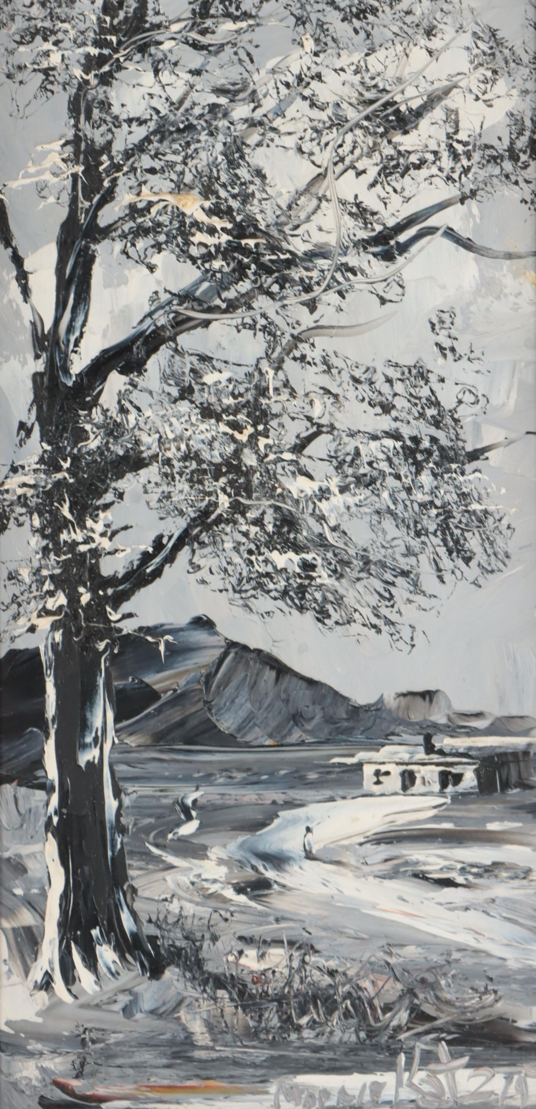 Morris Katz Winter Landscape Oil Painting, 1971