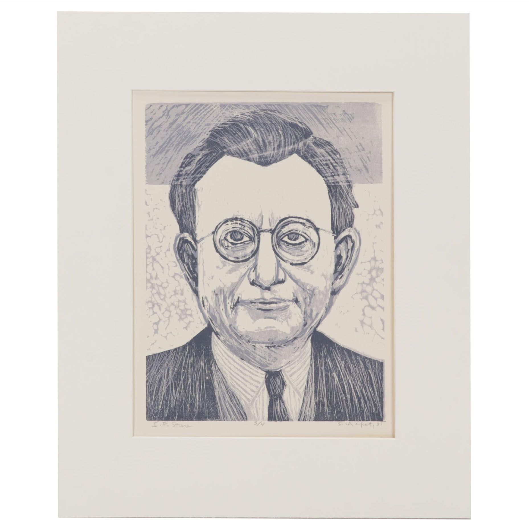 Sidney Chafetz Woodcut "I. F. Stone," 1985