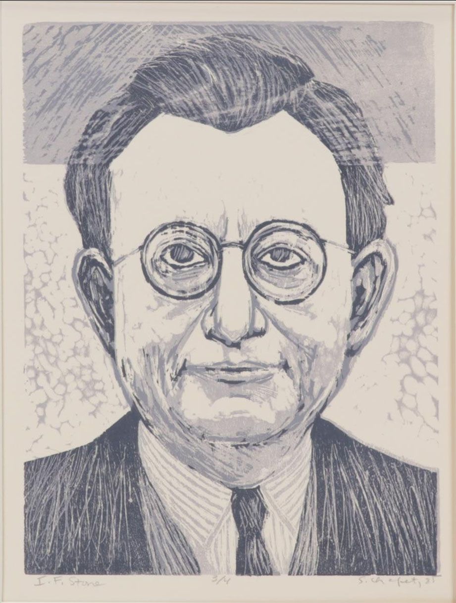 Sidney Chafetz Woodcut "I. F. Stone," 1985