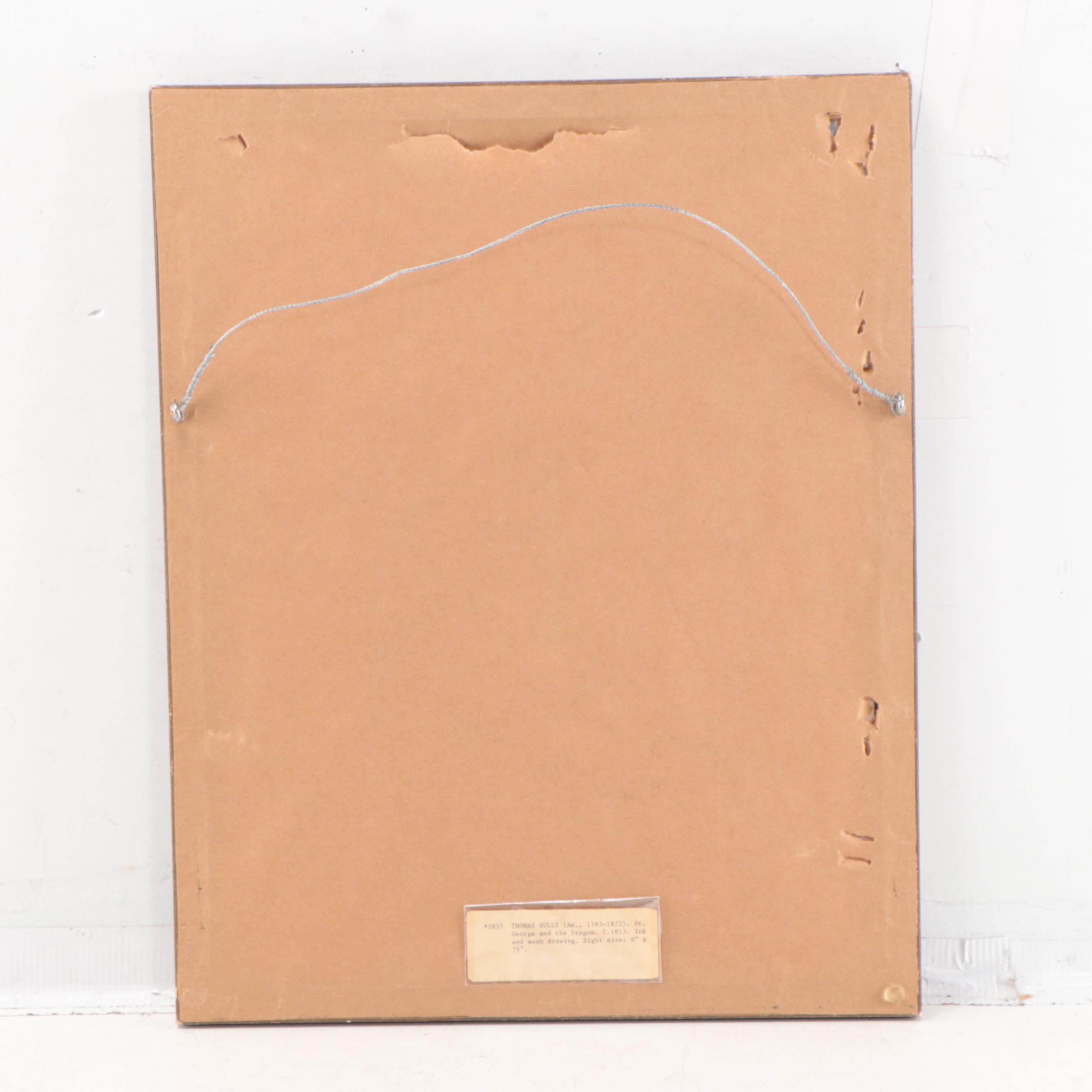 Thomas Sully Figural Ink and Wash Painting "St. George and the Dragon"