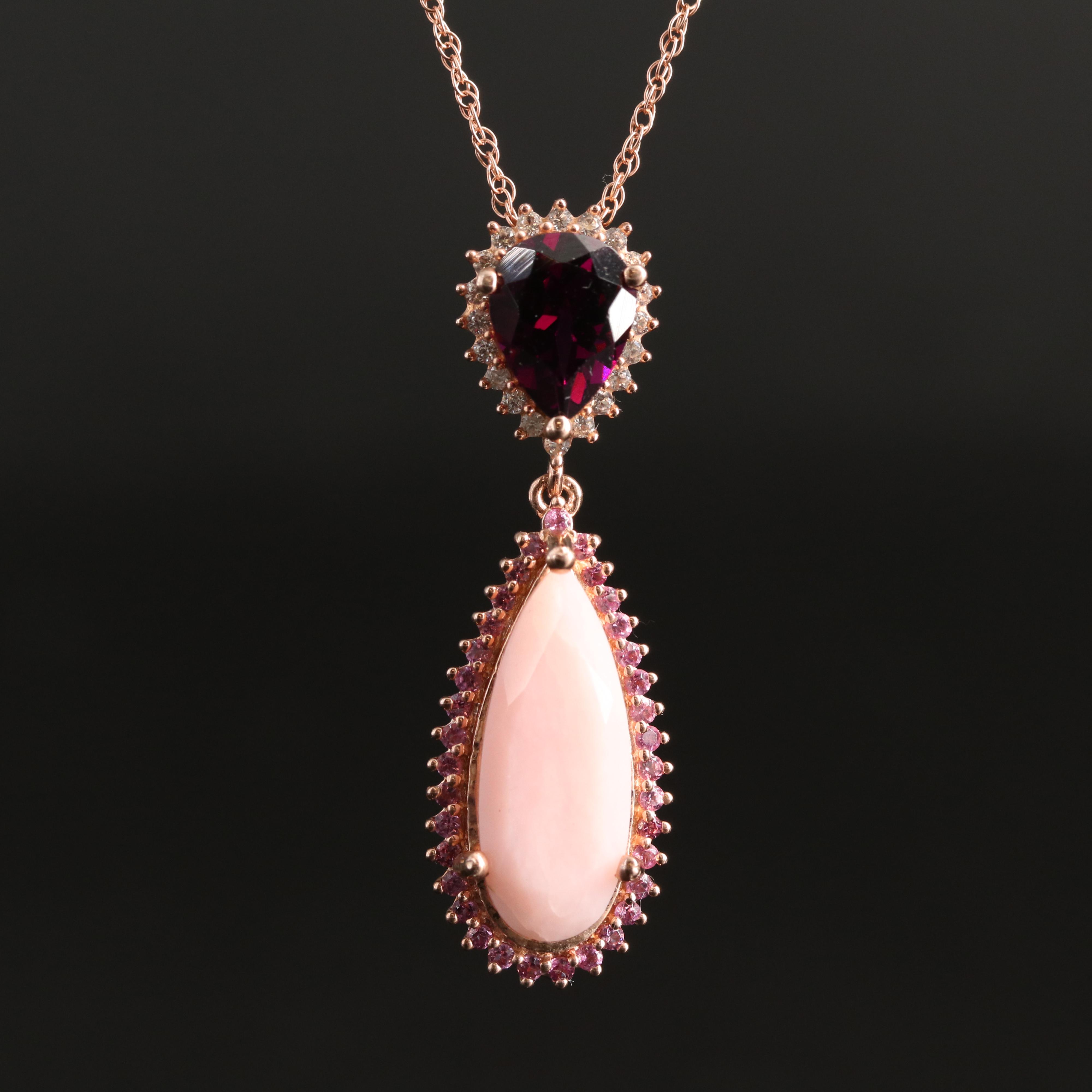 Sterling Common Opal, Garnet and Gemstone Necklace