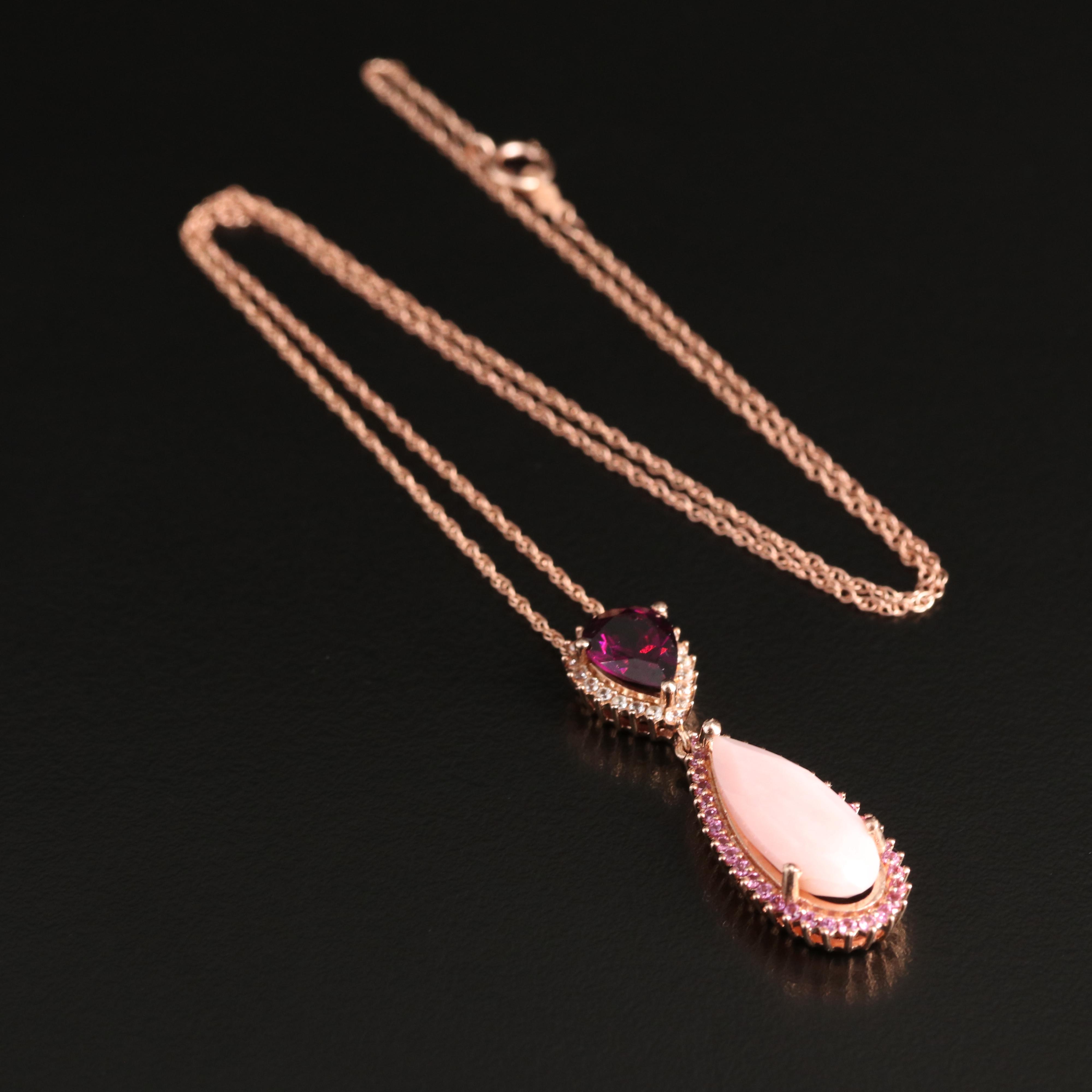 Sterling Common Opal, Garnet and Gemstone Necklace