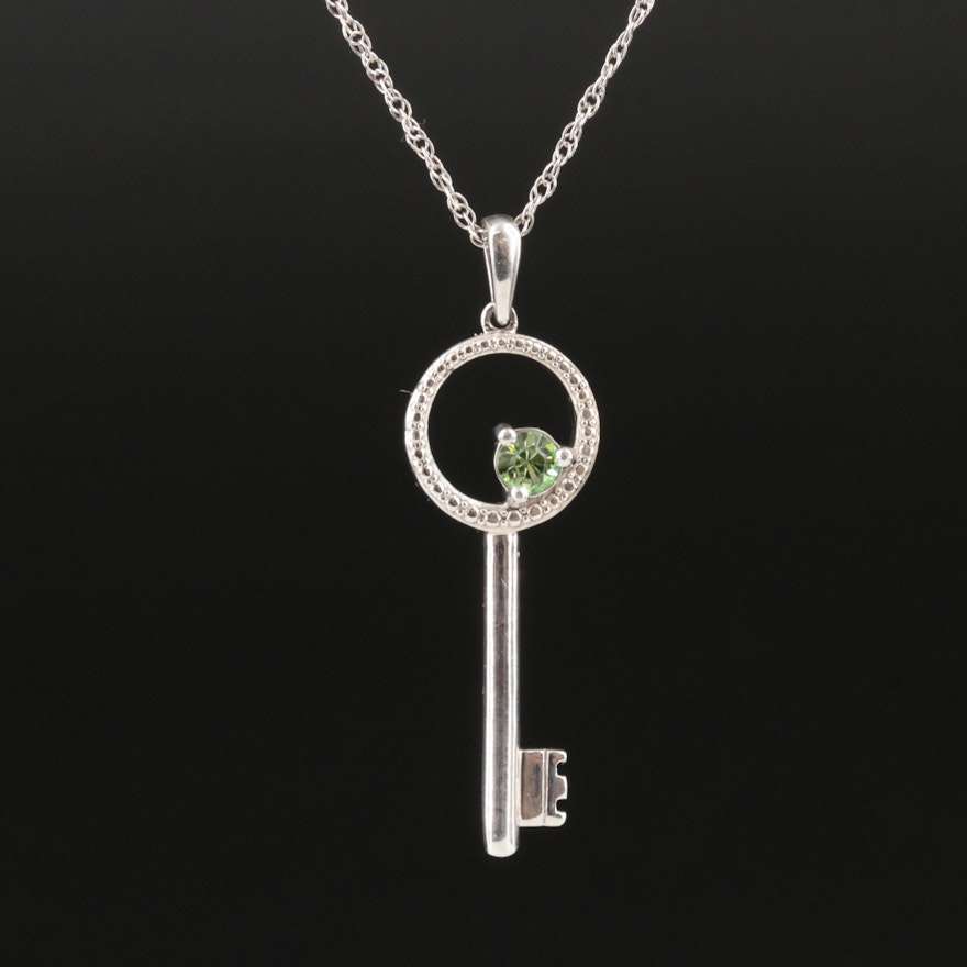 Sterling Rhinestone Key Pendant Necklace