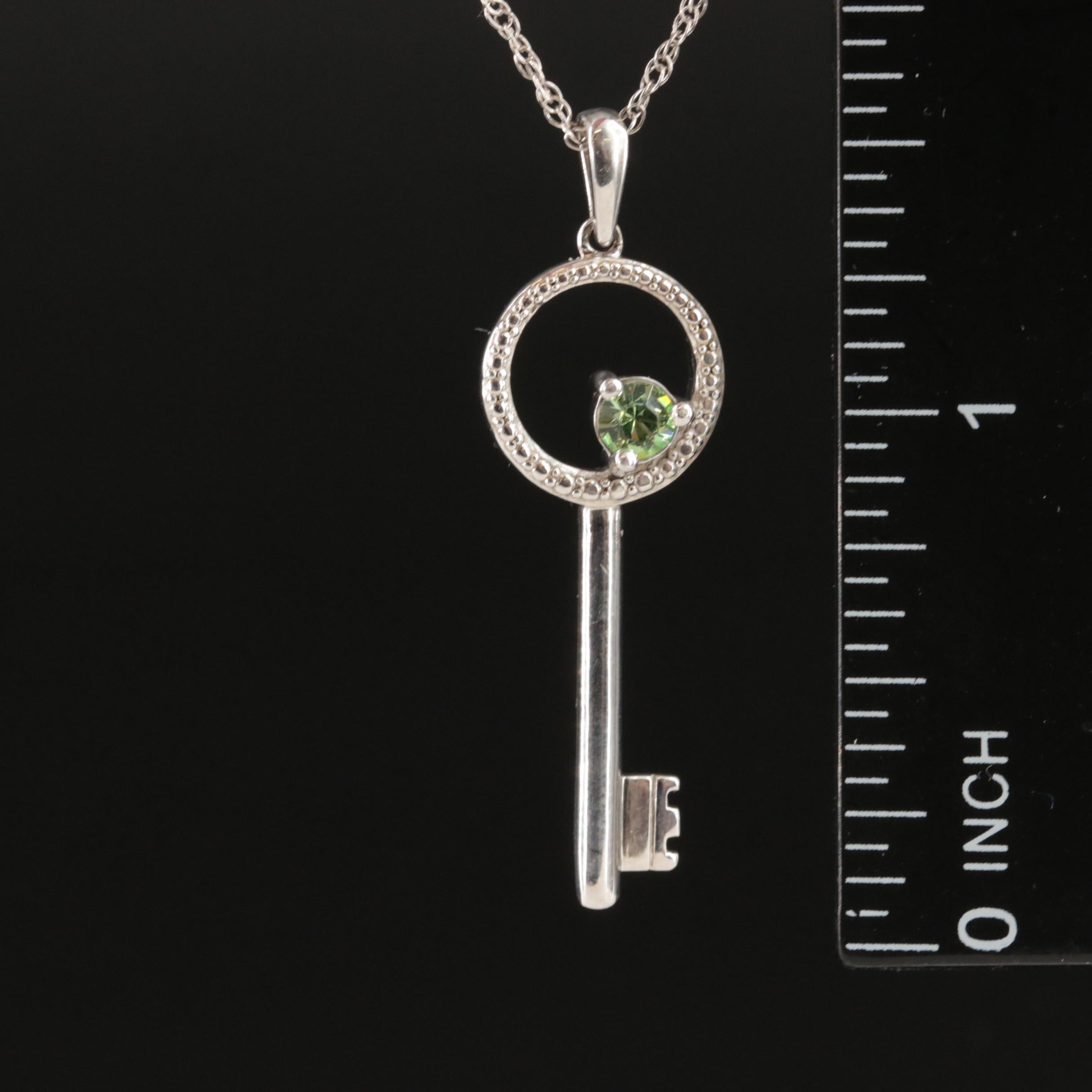 Sterling Rhinestone Key Pendant Necklace