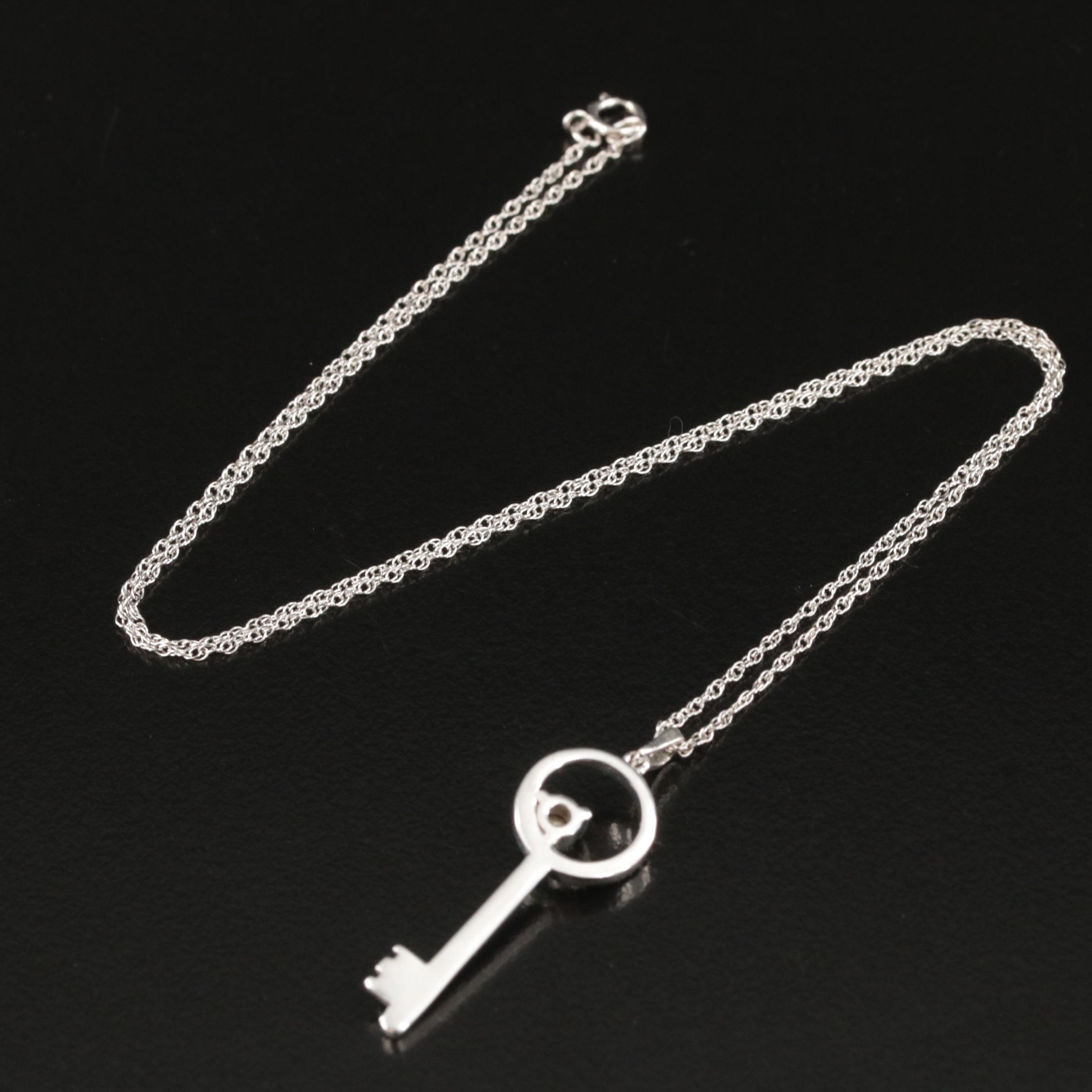 Sterling Rhinestone Key Pendant Necklace