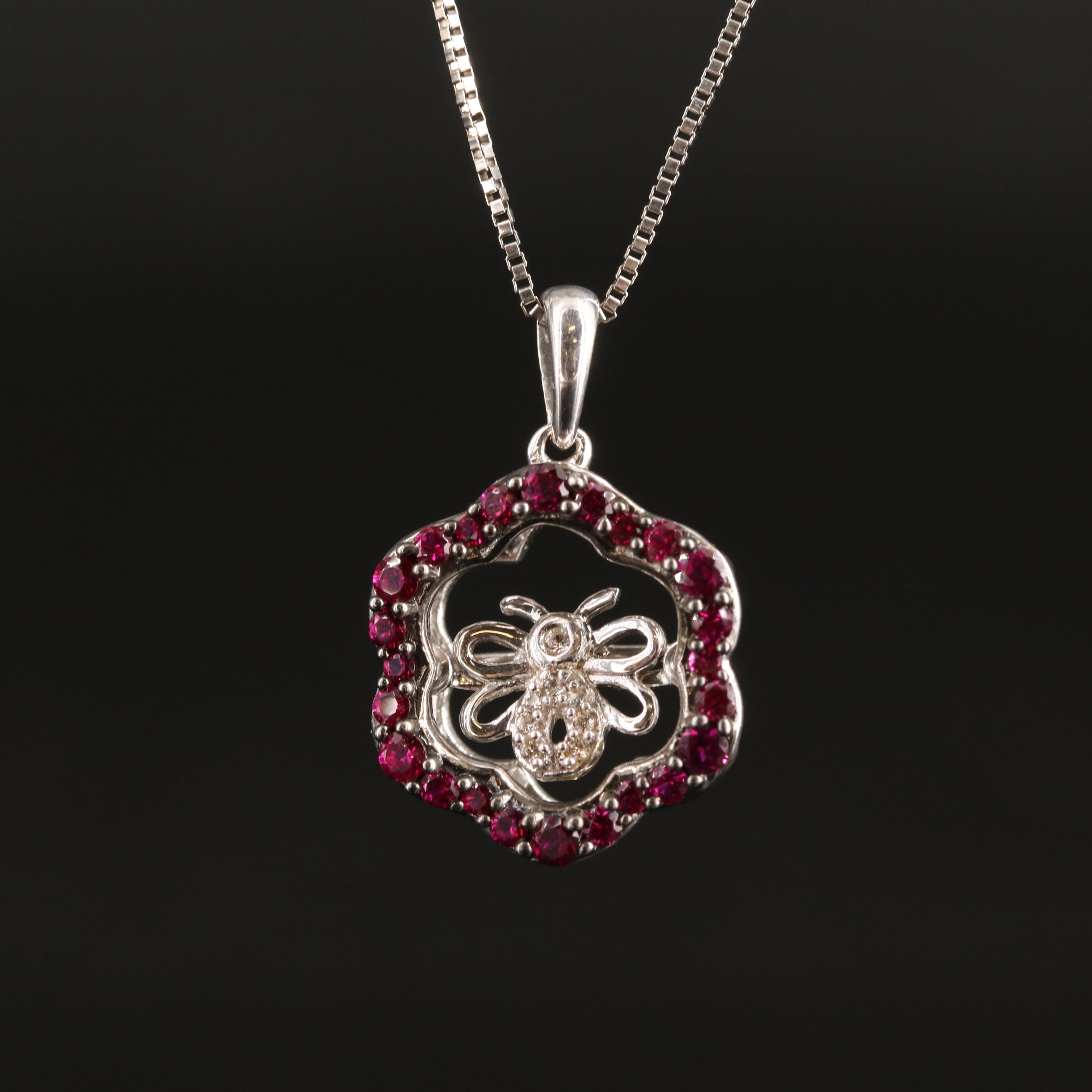 Sterling Ruby and Sapphire Bee Trembler Necklace