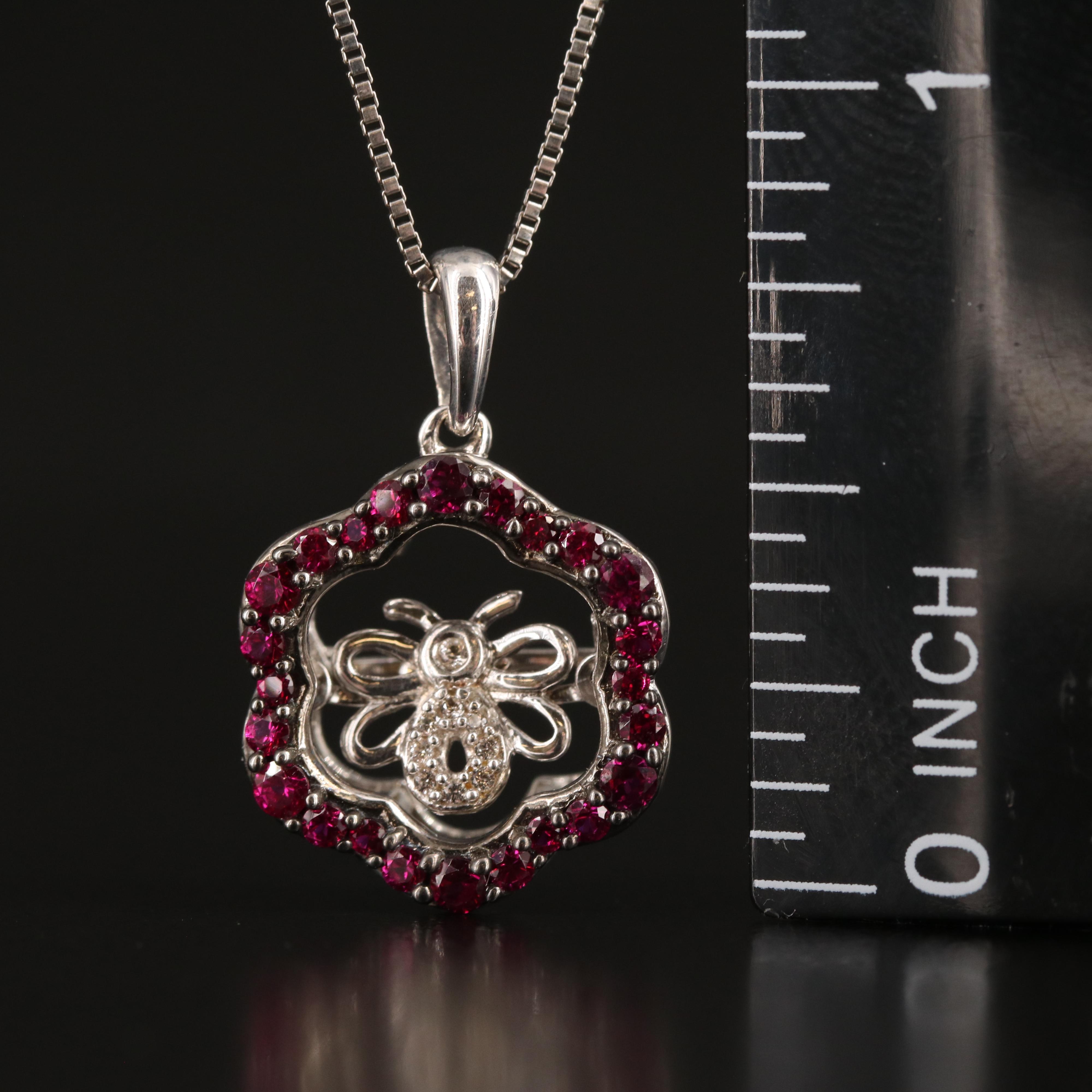 Sterling Ruby and Sapphire Bee Trembler Necklace