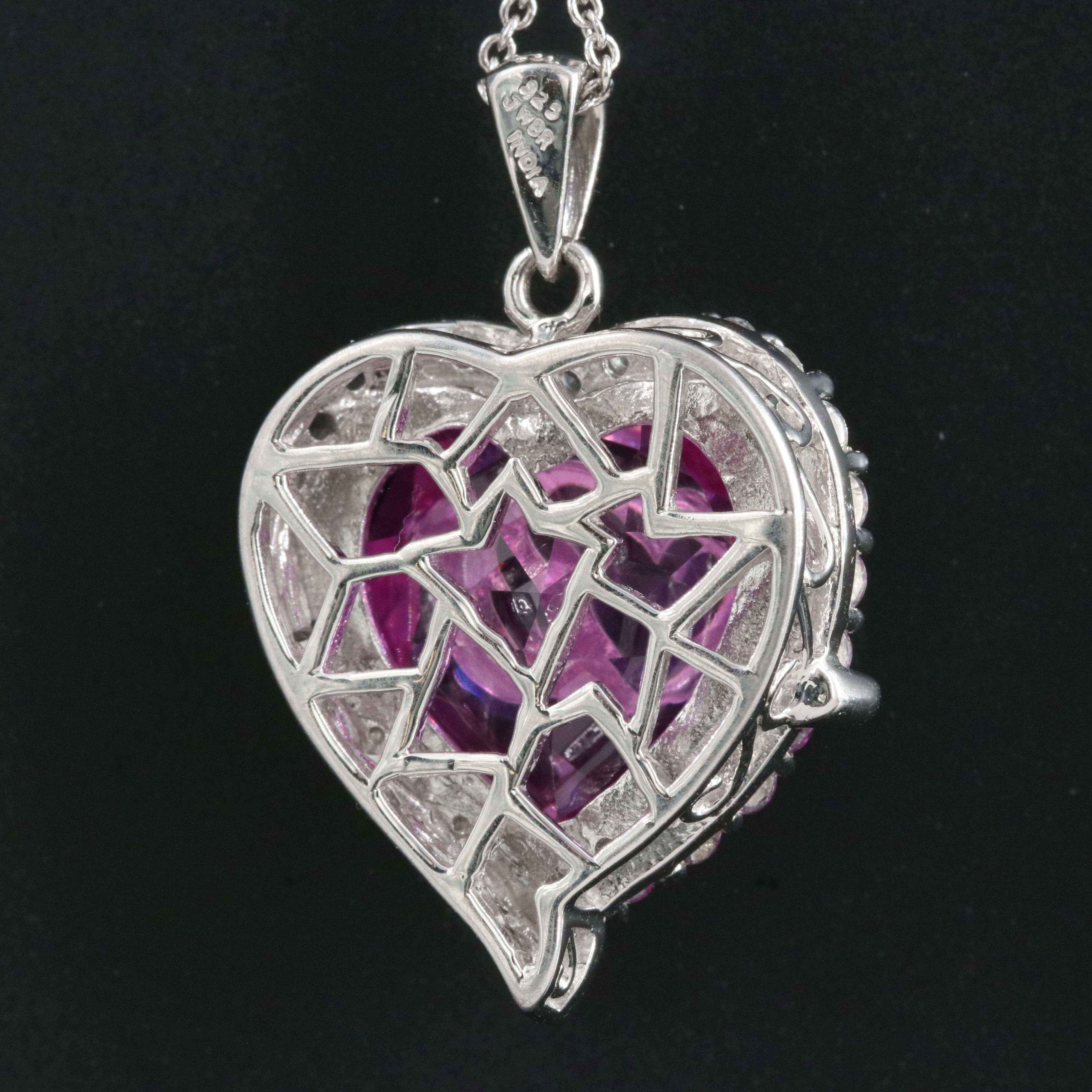 Sterling Sapphire and Diamond "Mom" Heart Pendant Necklace