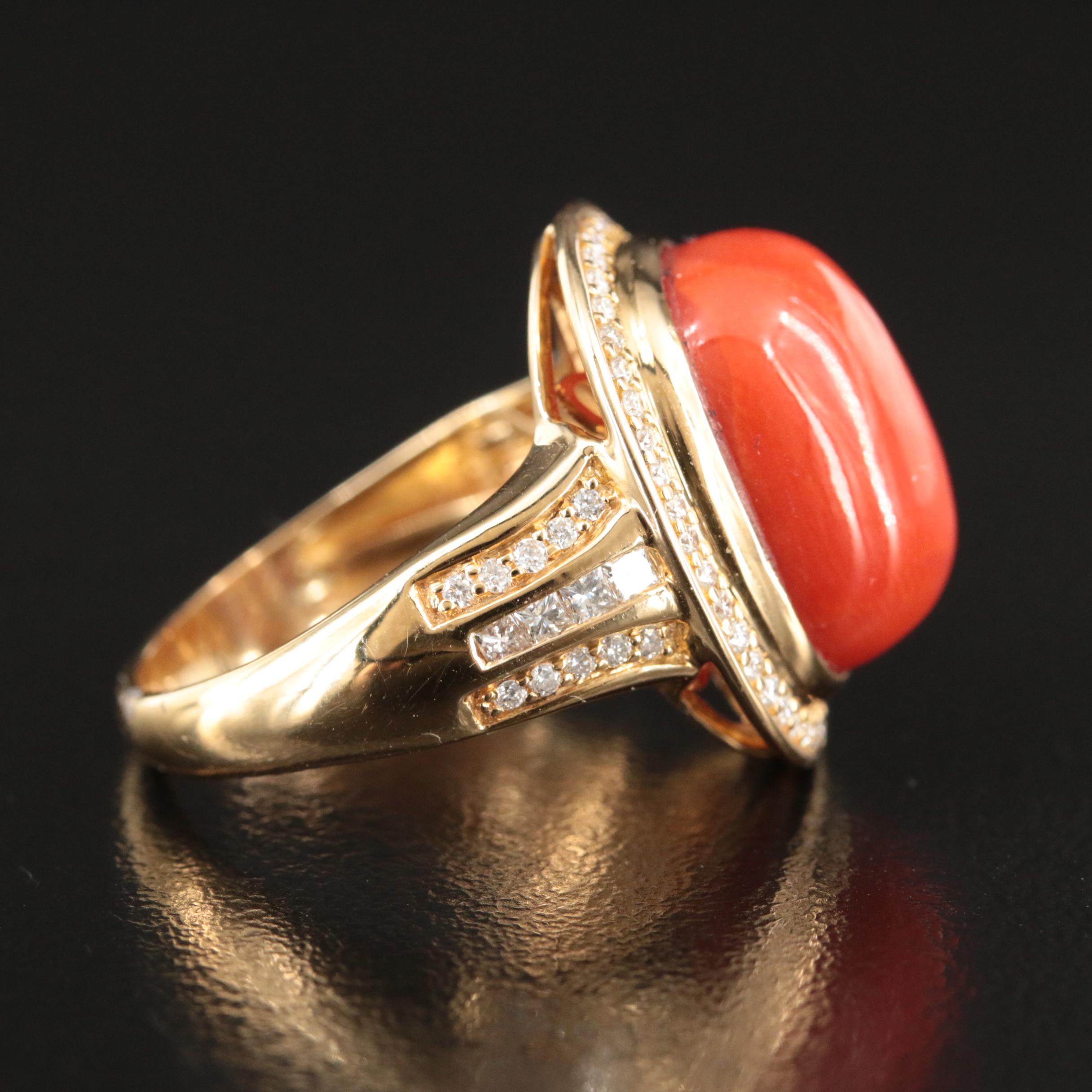Chromia Jewelry 18K Coral and Diamond Ring